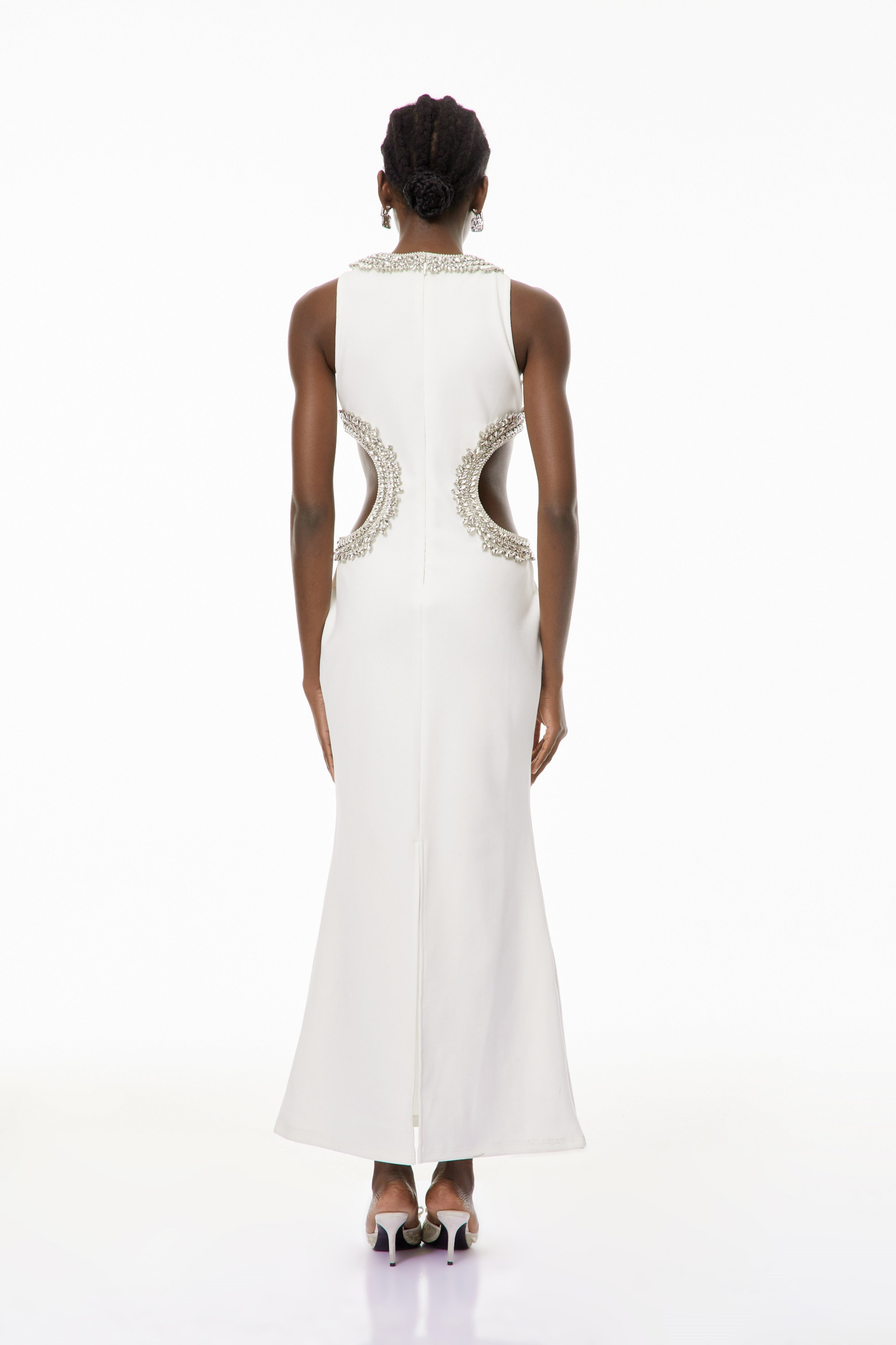 Larisa Weiß Verziertes Maxikleid mit Cut-Outs