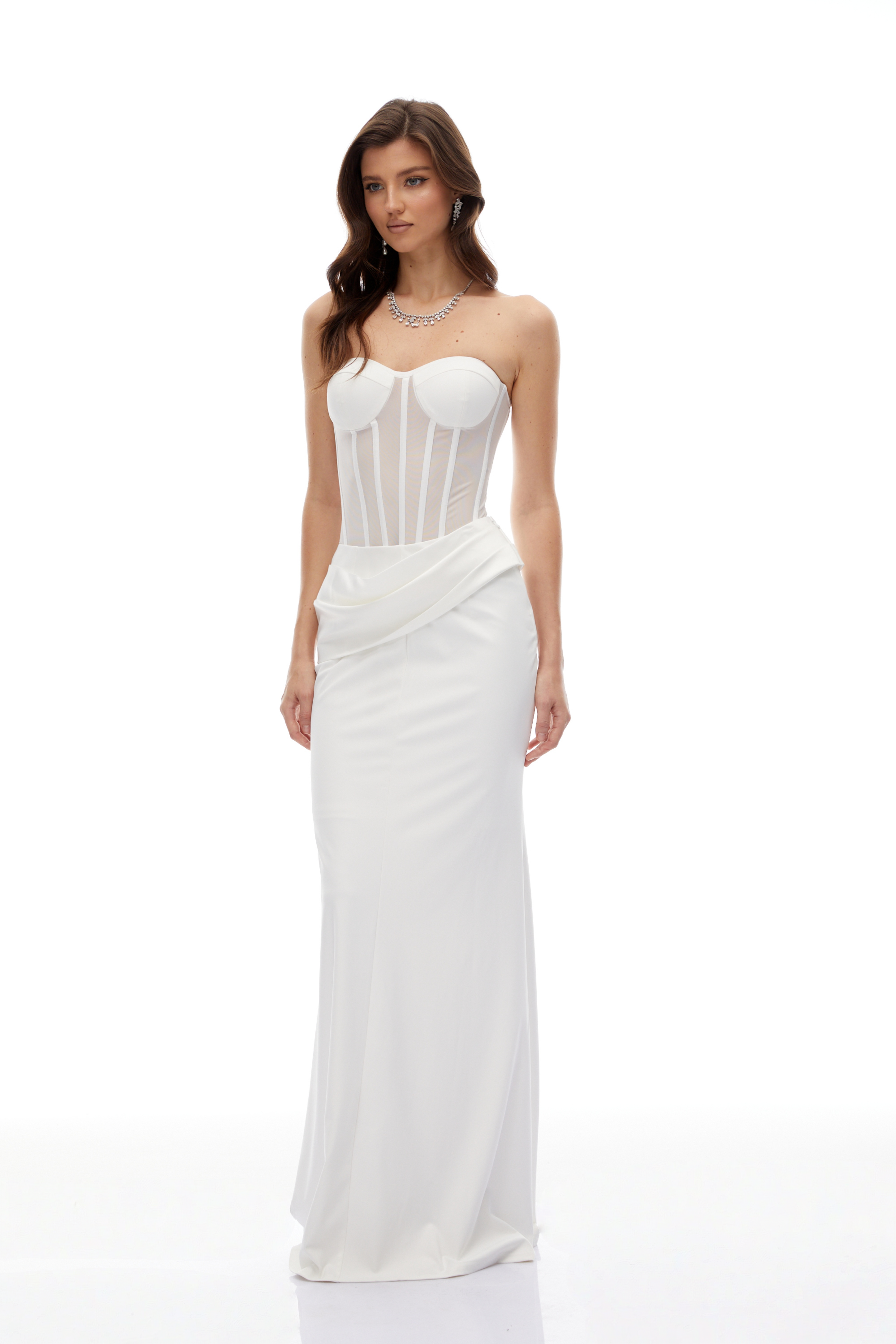 Thora White Corset Flared Gown