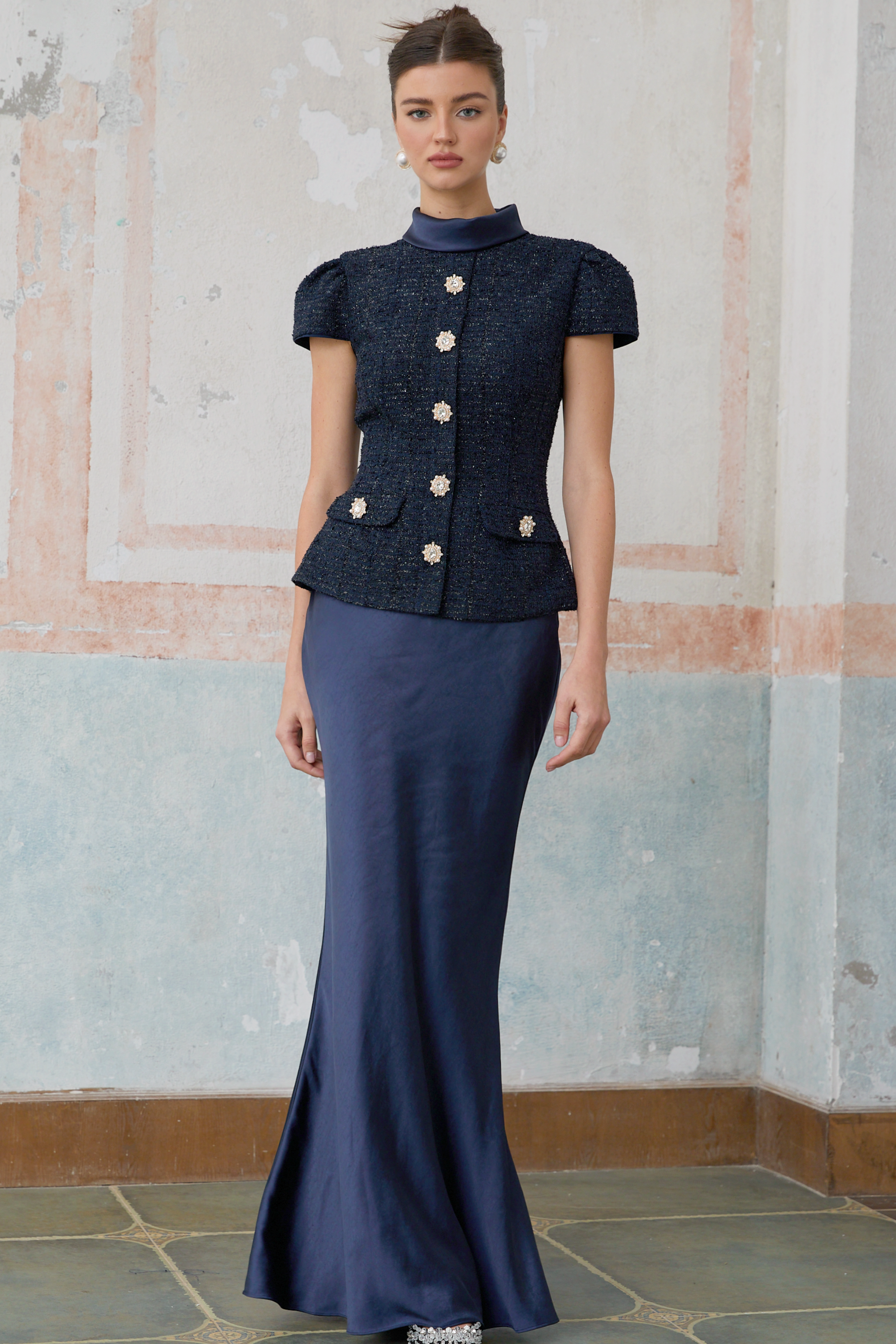 Formal Blue Panelled Maxi Dress