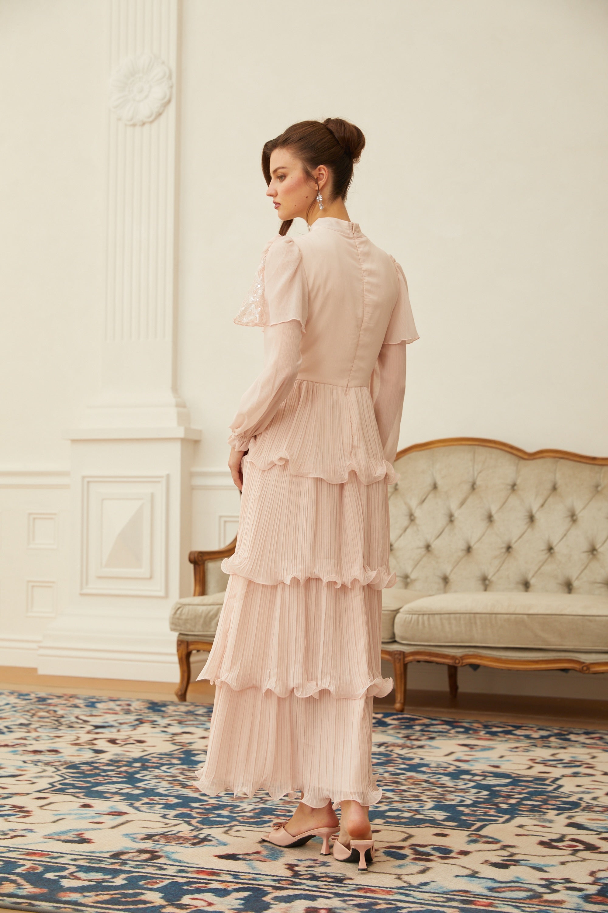 Adelaide Pink Lace Panel Tiered Maxi Dress