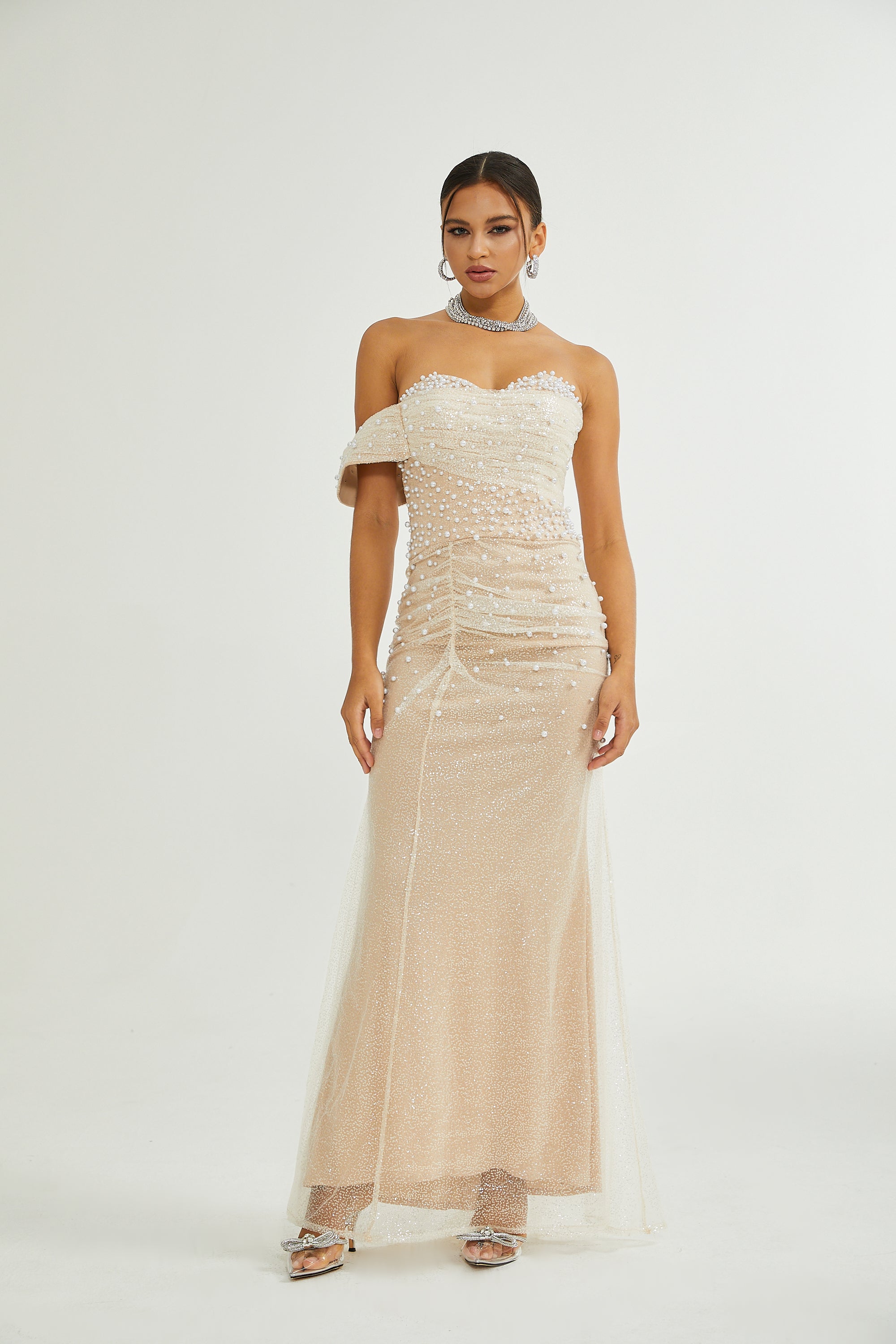 Sabine Faux Pearl Embellished Maxi Dress
