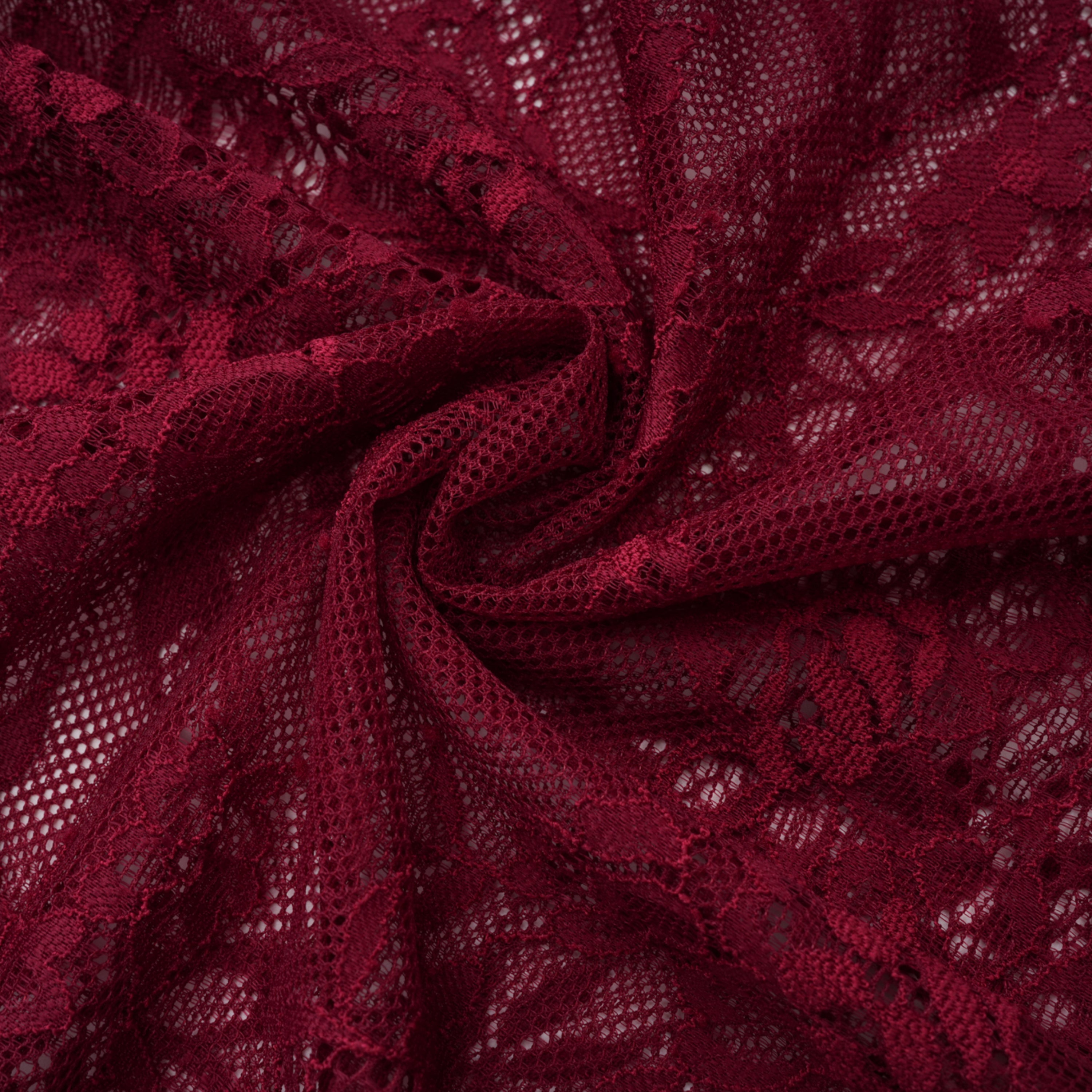 Stefania Rubinrotes Maxikleid mit floraler Spitze