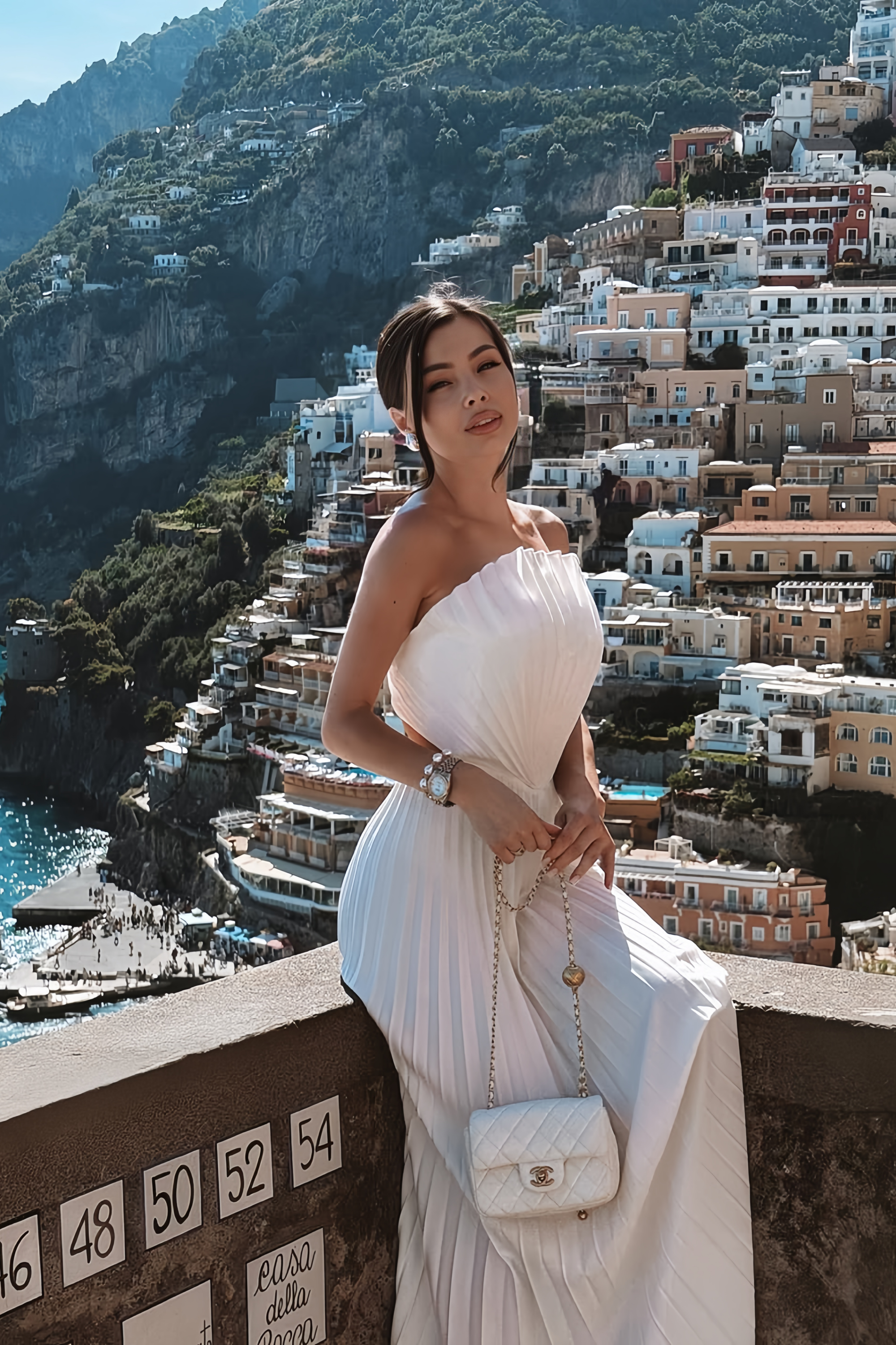 Carlotta White Shell Pleated Maxi Dress