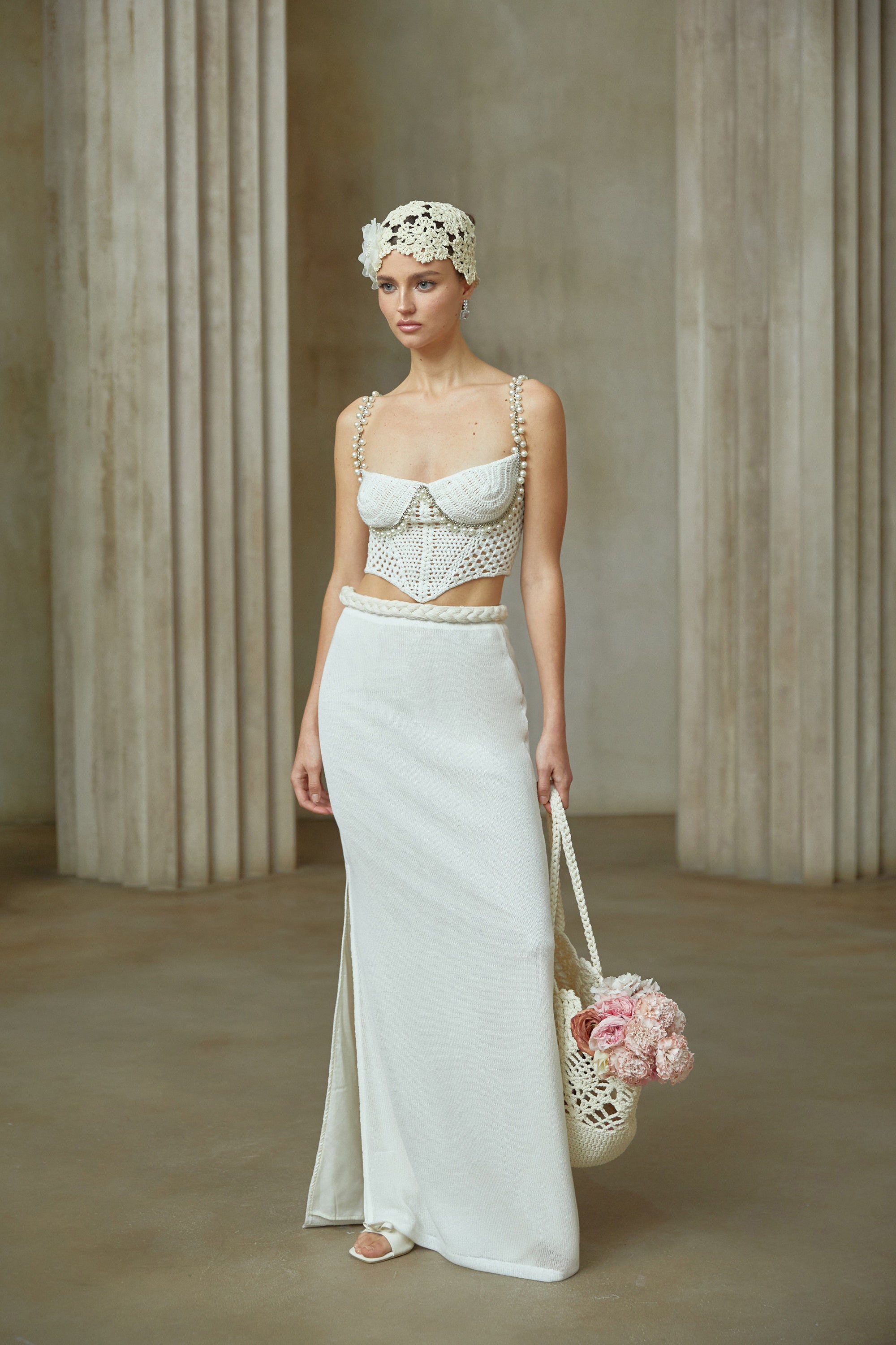 Prunelle Crochet Knit Two-Piece Top and Skirt Set