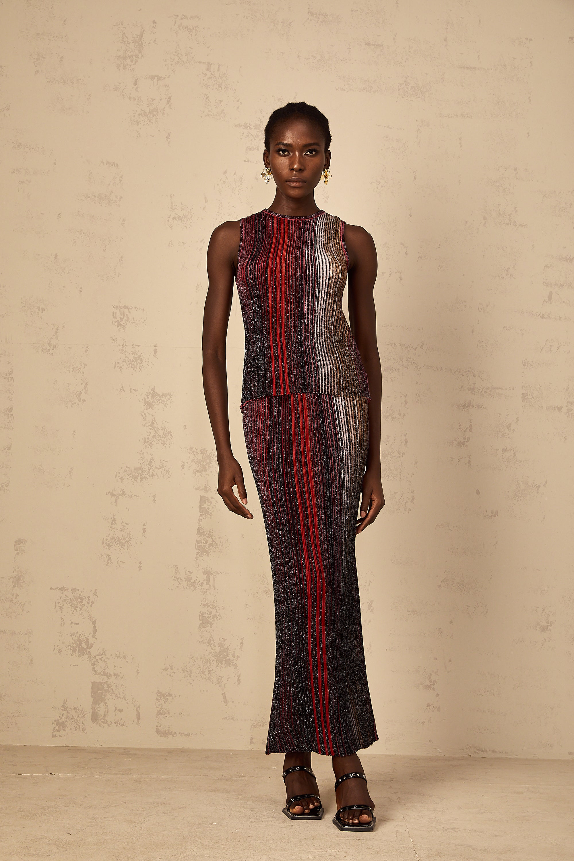 Ulysse Red Glitter Pleated Knit Matching Set