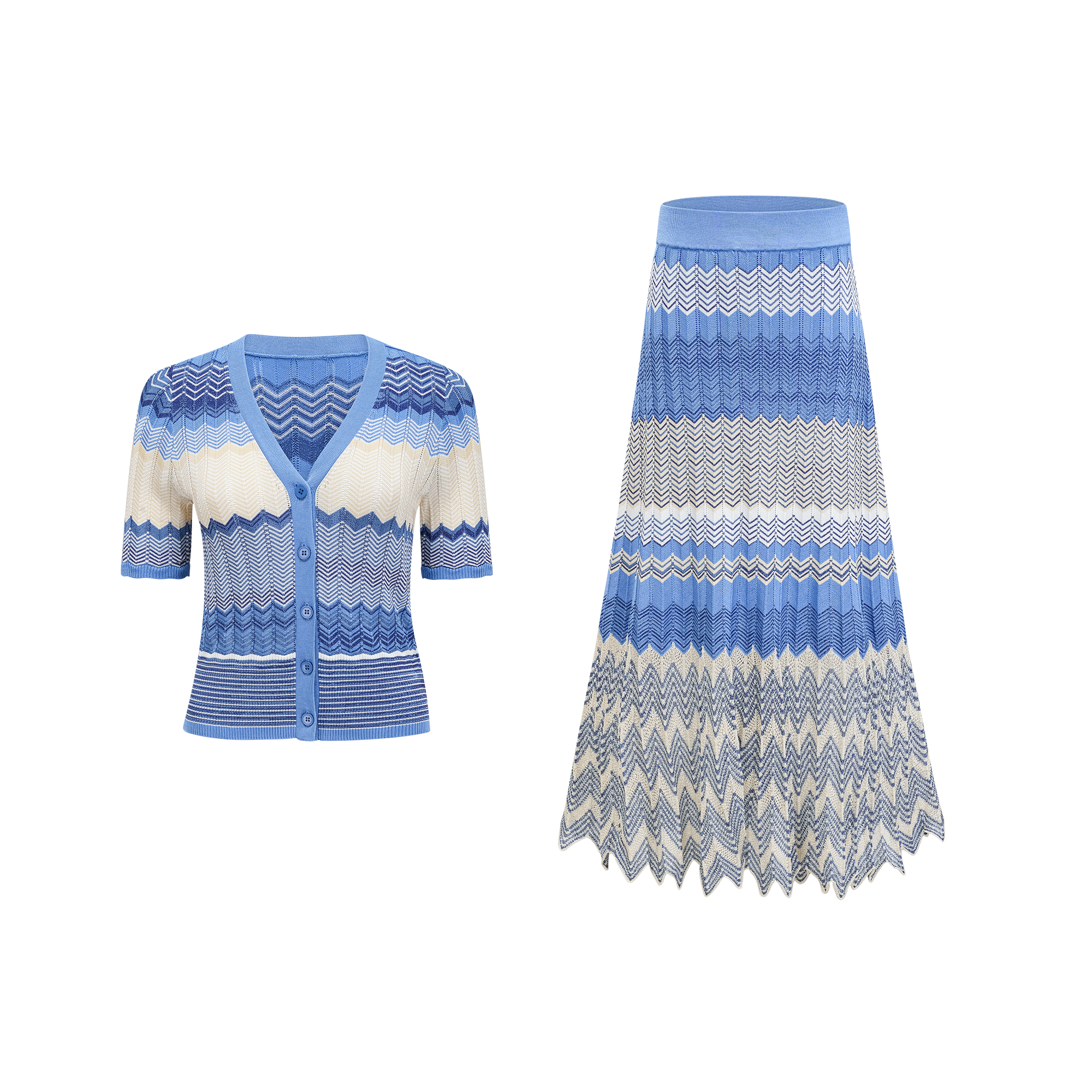 Blue Patterned Knit Set