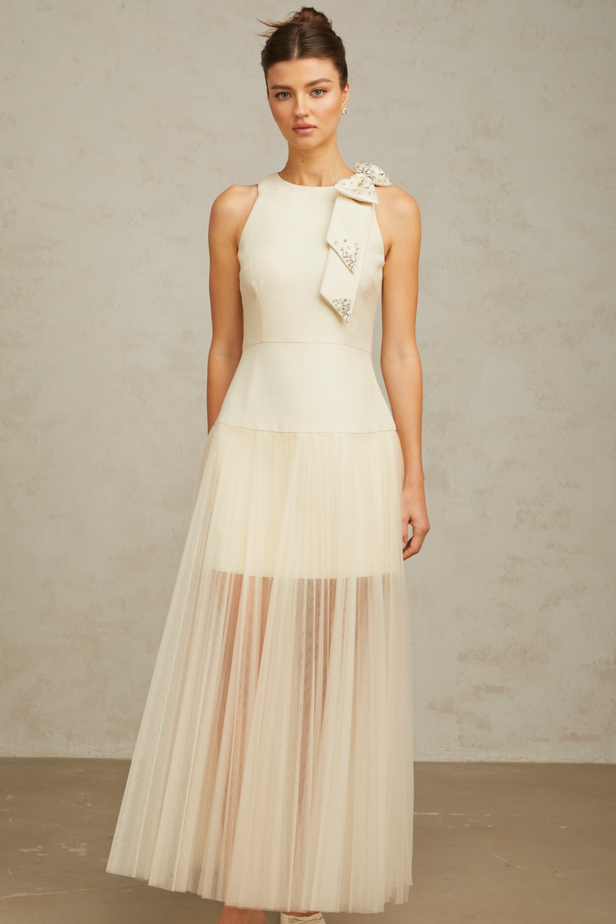 Thérèse bowknot tulle-panelling midi dress in White (Final Sale-US Only)