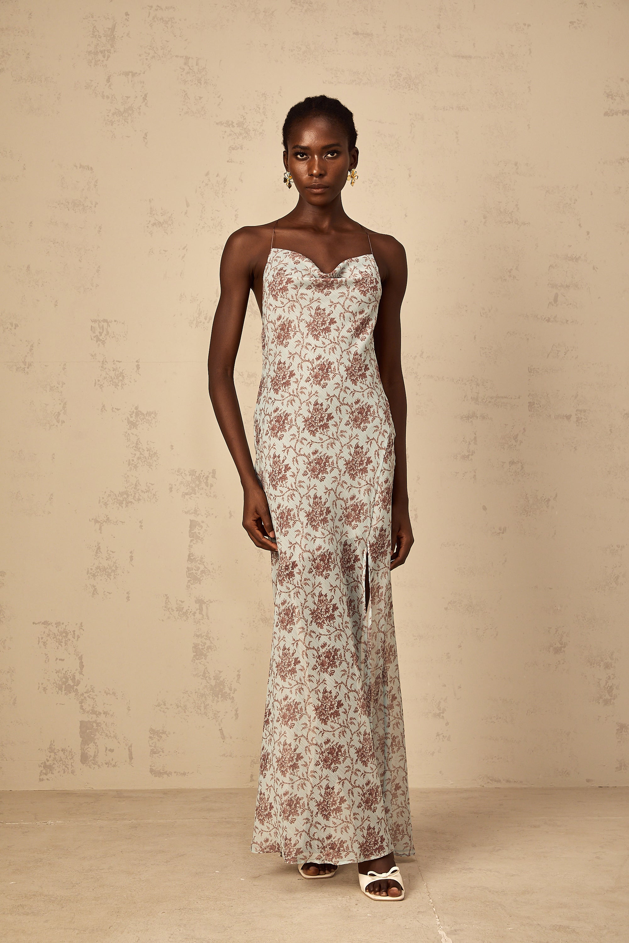 Honorine Blue Sleeveless Floral Print Maxi Dress