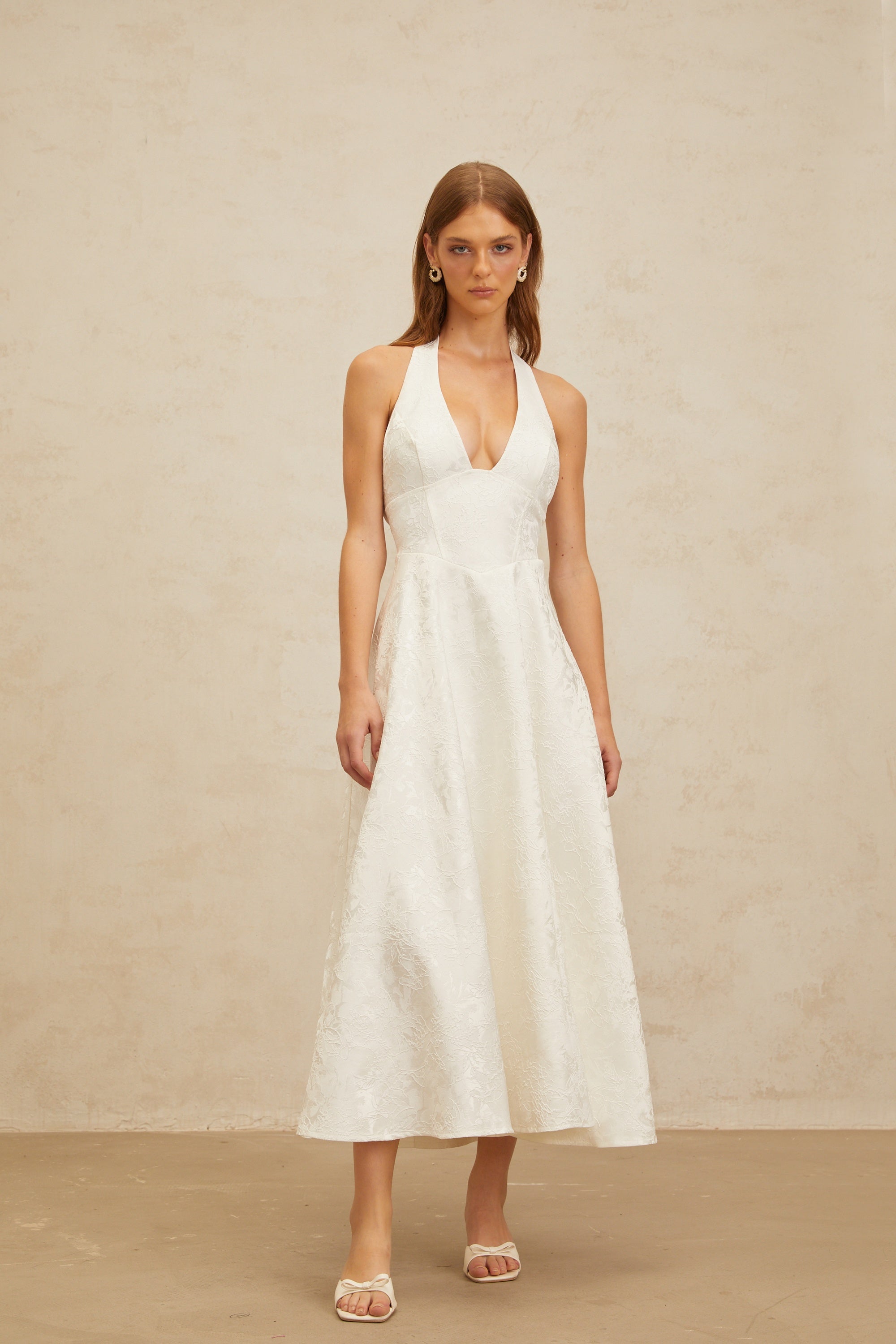 Céline White Glamorous Event Midi Dress