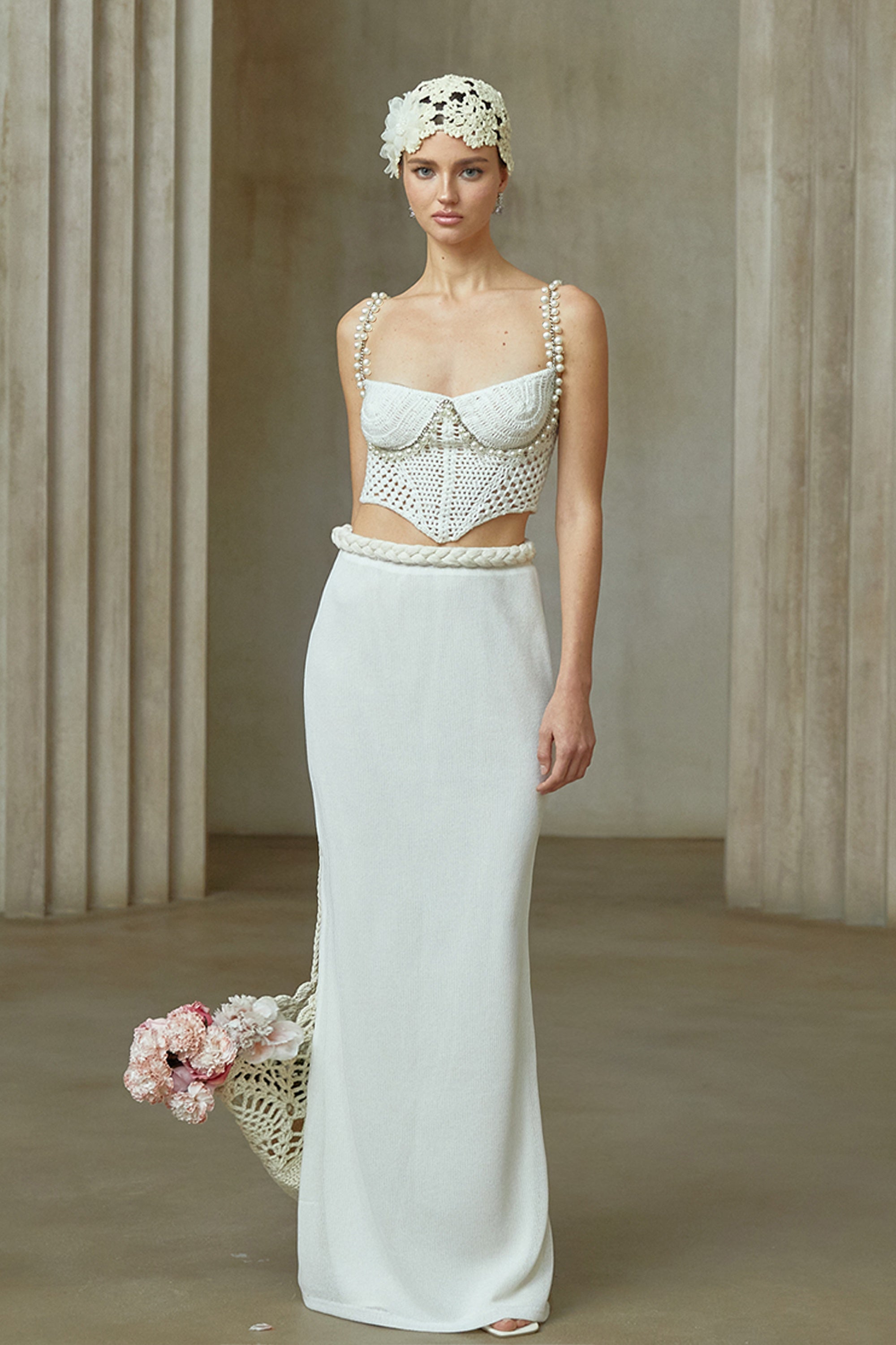 Prunelle Crochet Knit Two-Piece Top and Skirt Set