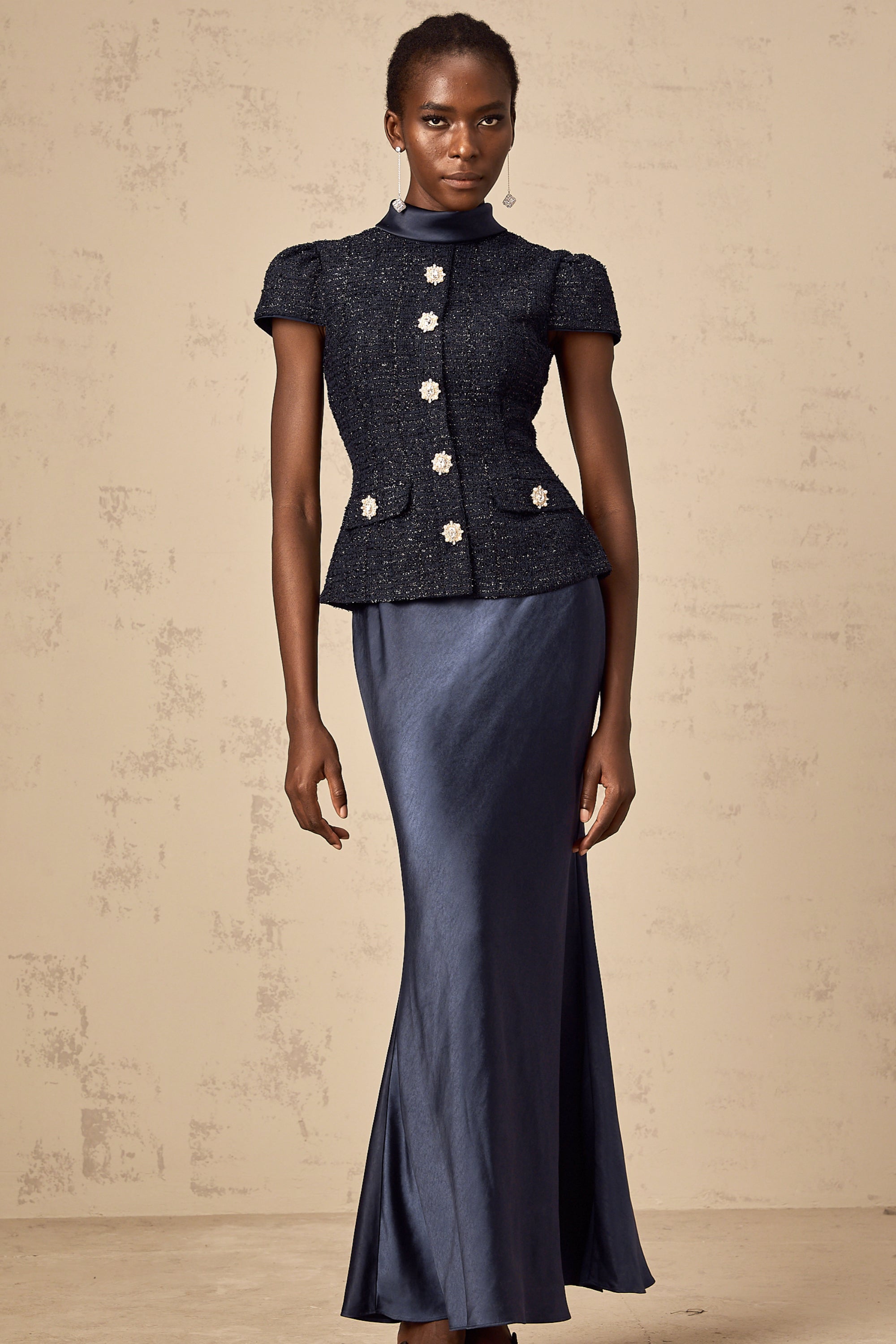 Formal Blue Panelled Maxi Dress