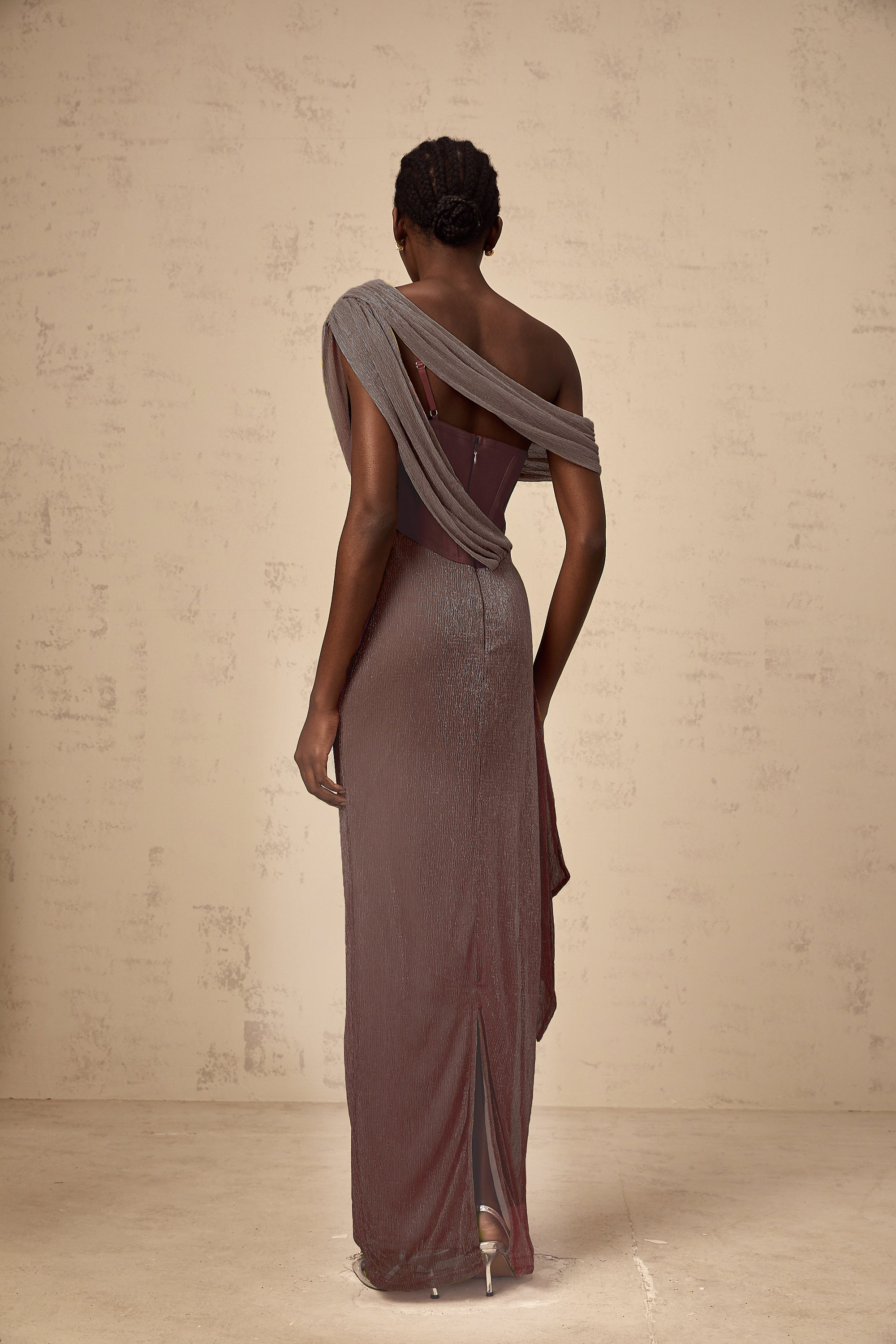 Delphine ribbon-design corset maxi dress in Brown