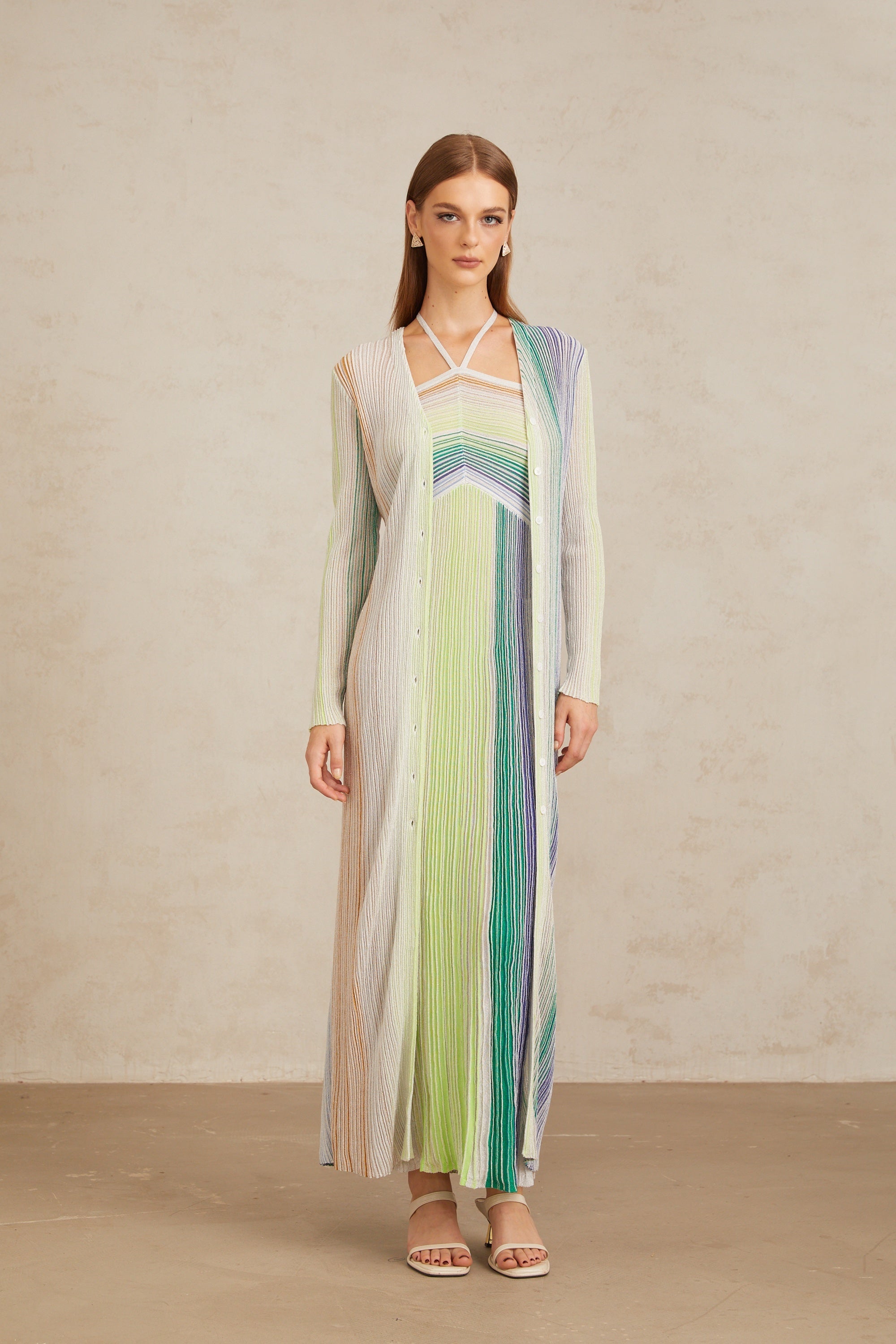 كارديجان طويل محبوك باللون الأخضر المعدني من سيريليث