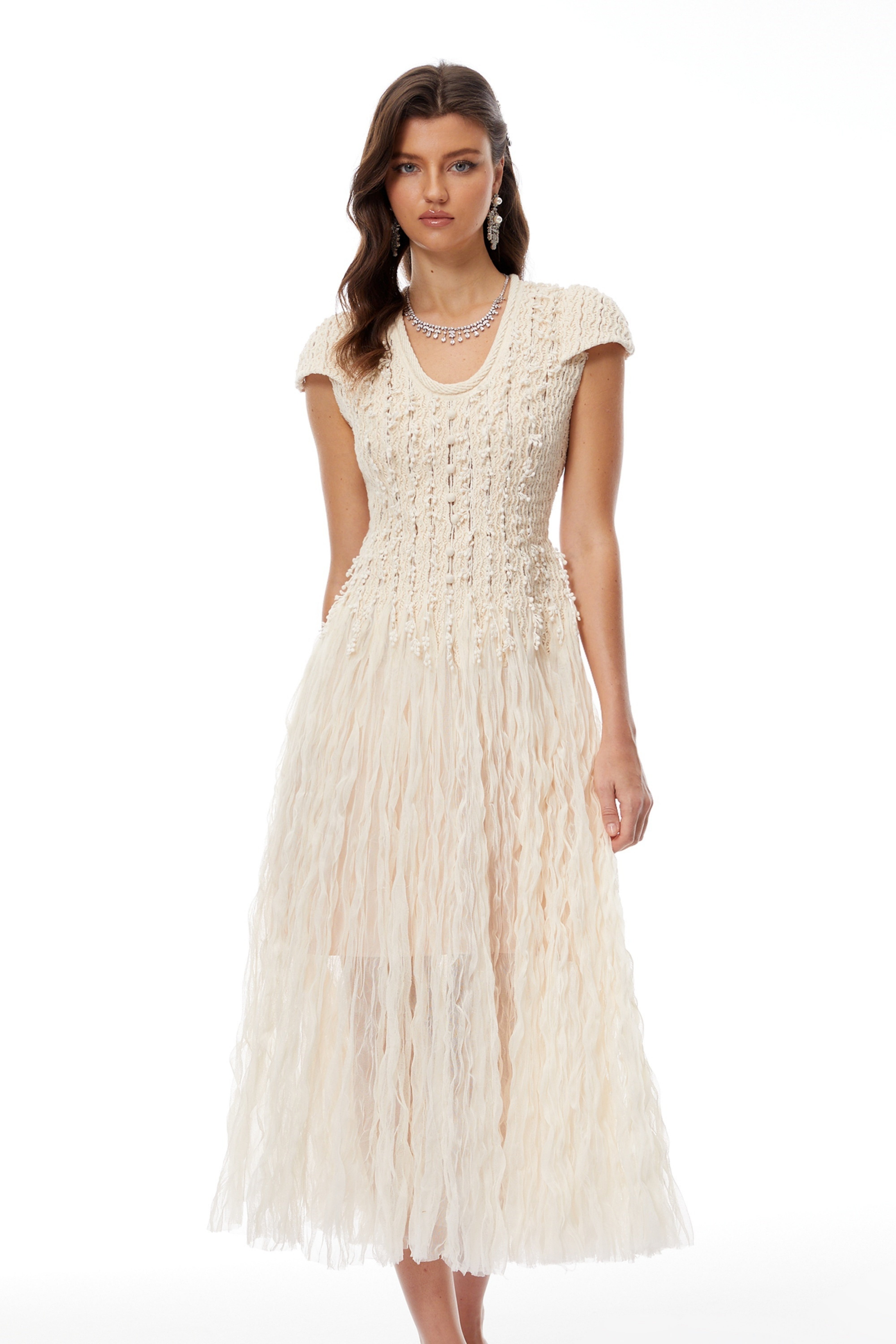 Rylee Midi-Kleid mit neutraler Strukturwebung