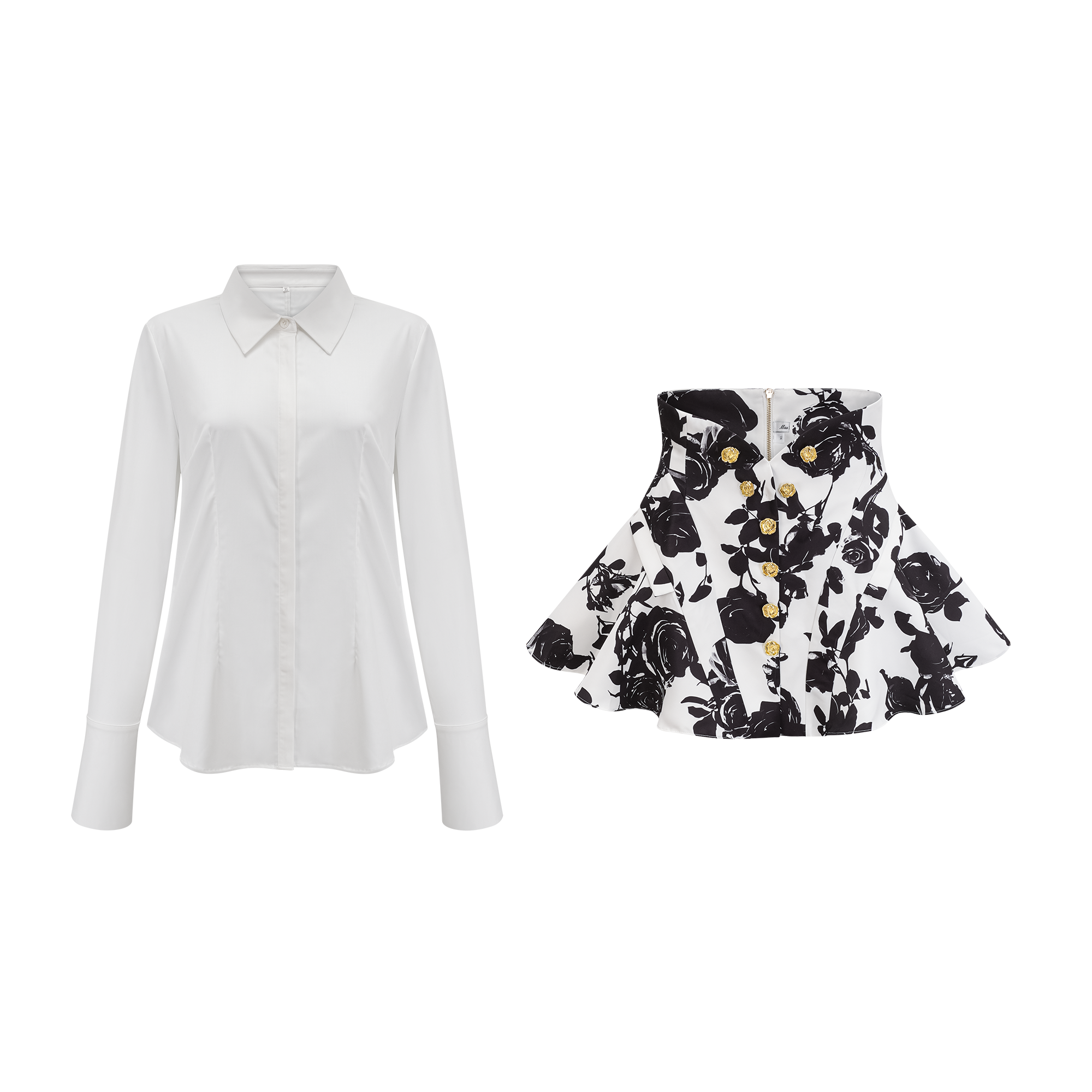 طقم قميص وتنورة متناسقين بطبعات الأزهار من Léonor