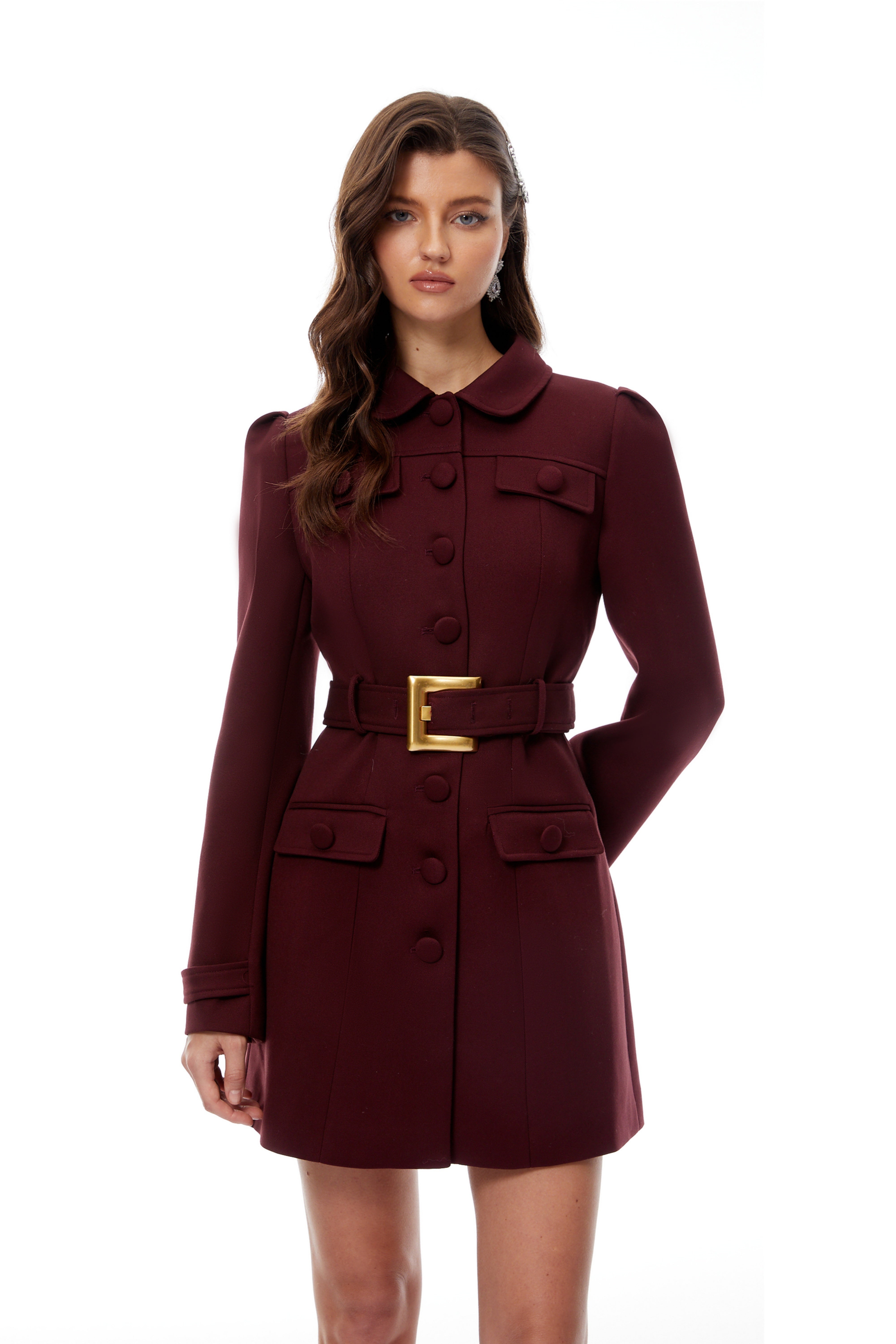 Sofía Burgundy Belted Mini Blazer Dress