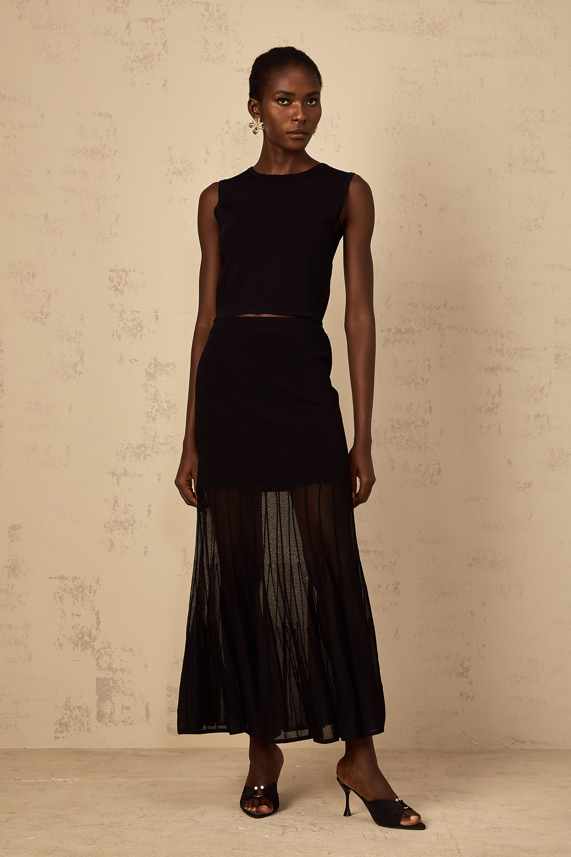 Cerise Black Panelled Fine Knit Matching Set