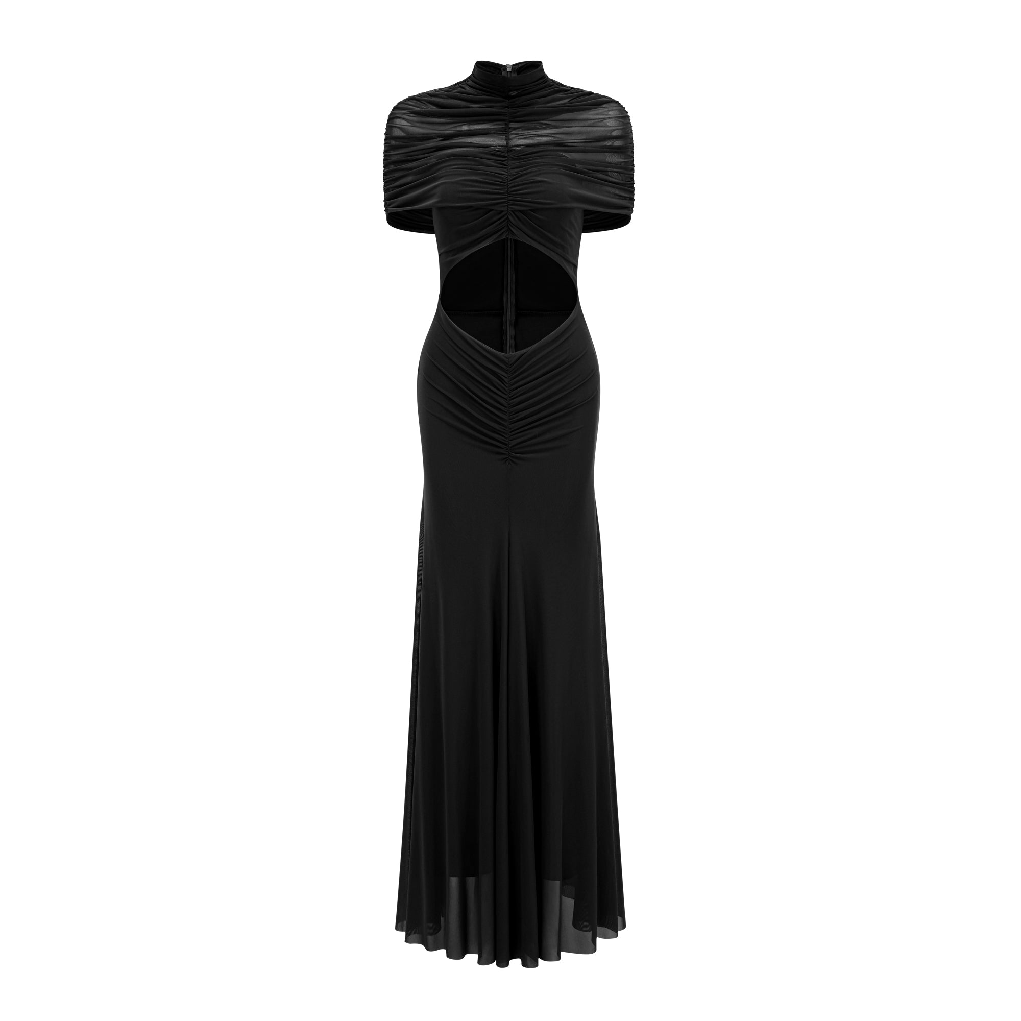 Bruna Cut-Out Ruched Mesh Maxi Dress