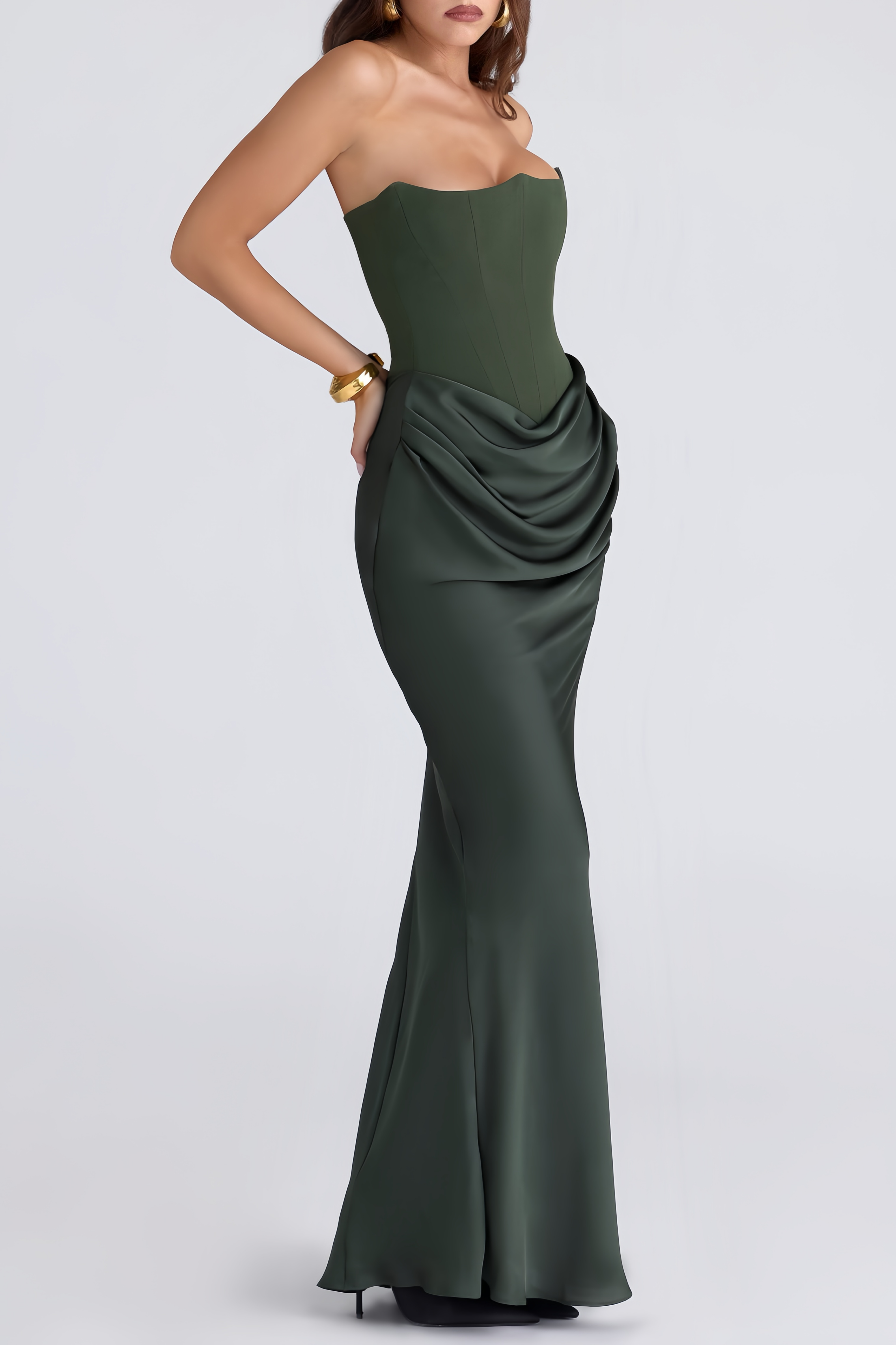 Aurore Olive Off-Shoulder Maxi Dress