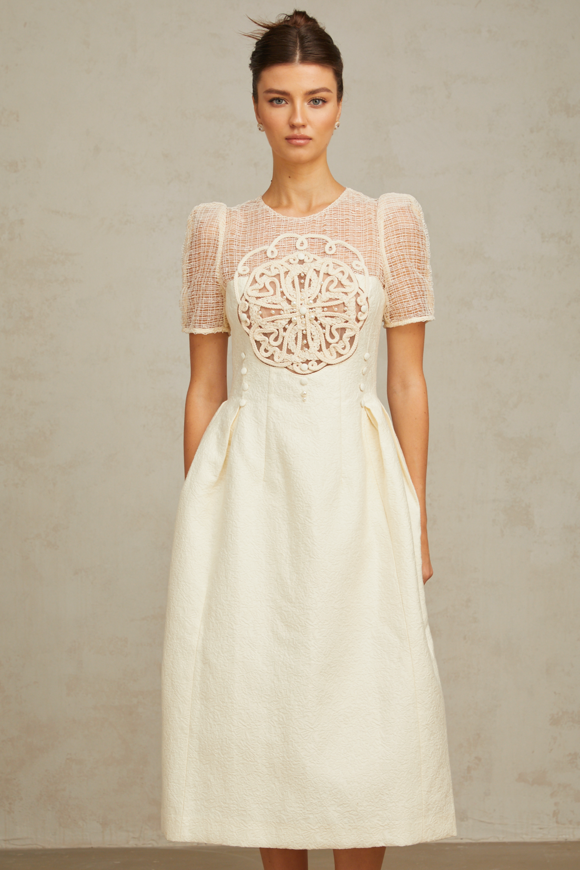 Camille white braid panelled midi dress