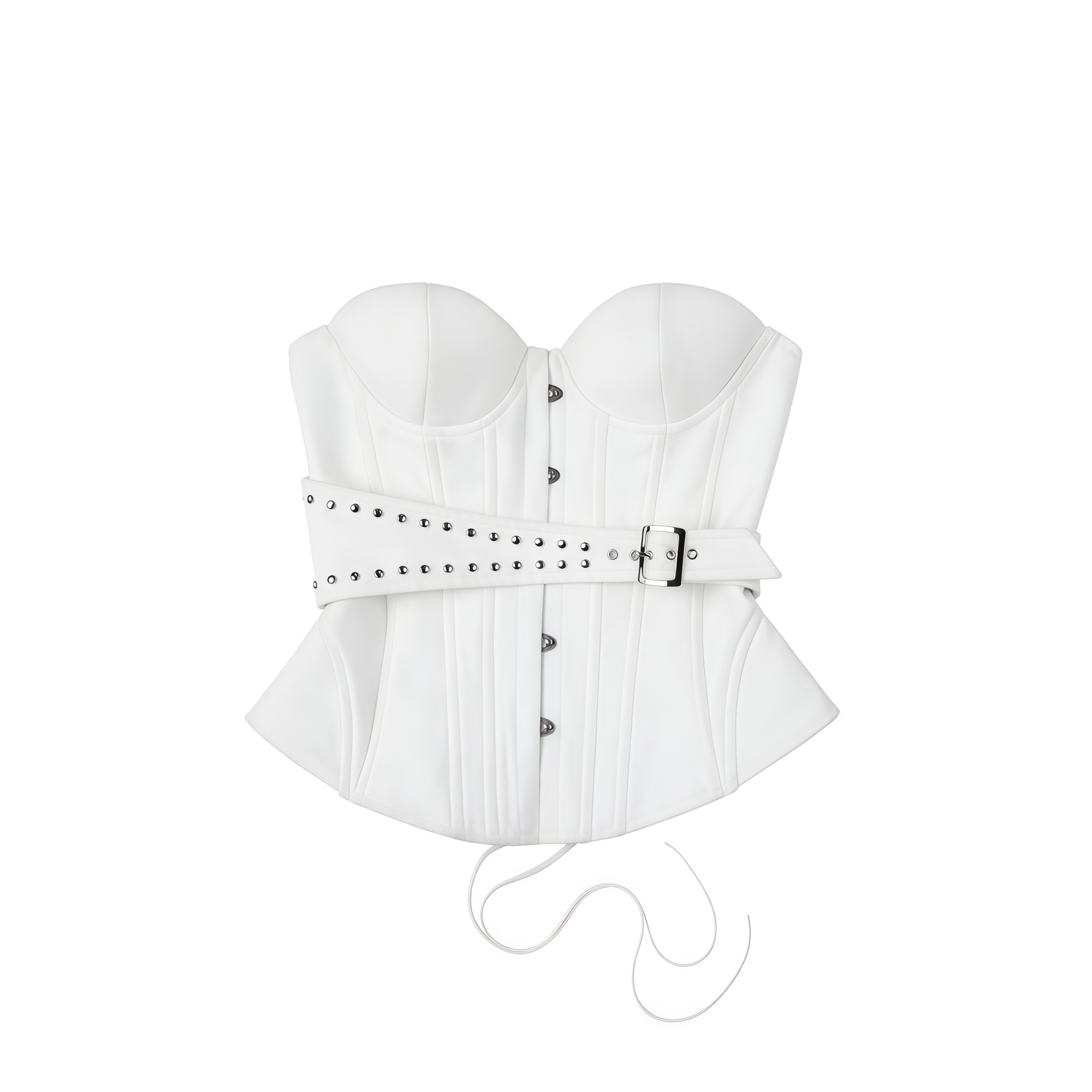Tiril White Studded Belted Corset Top