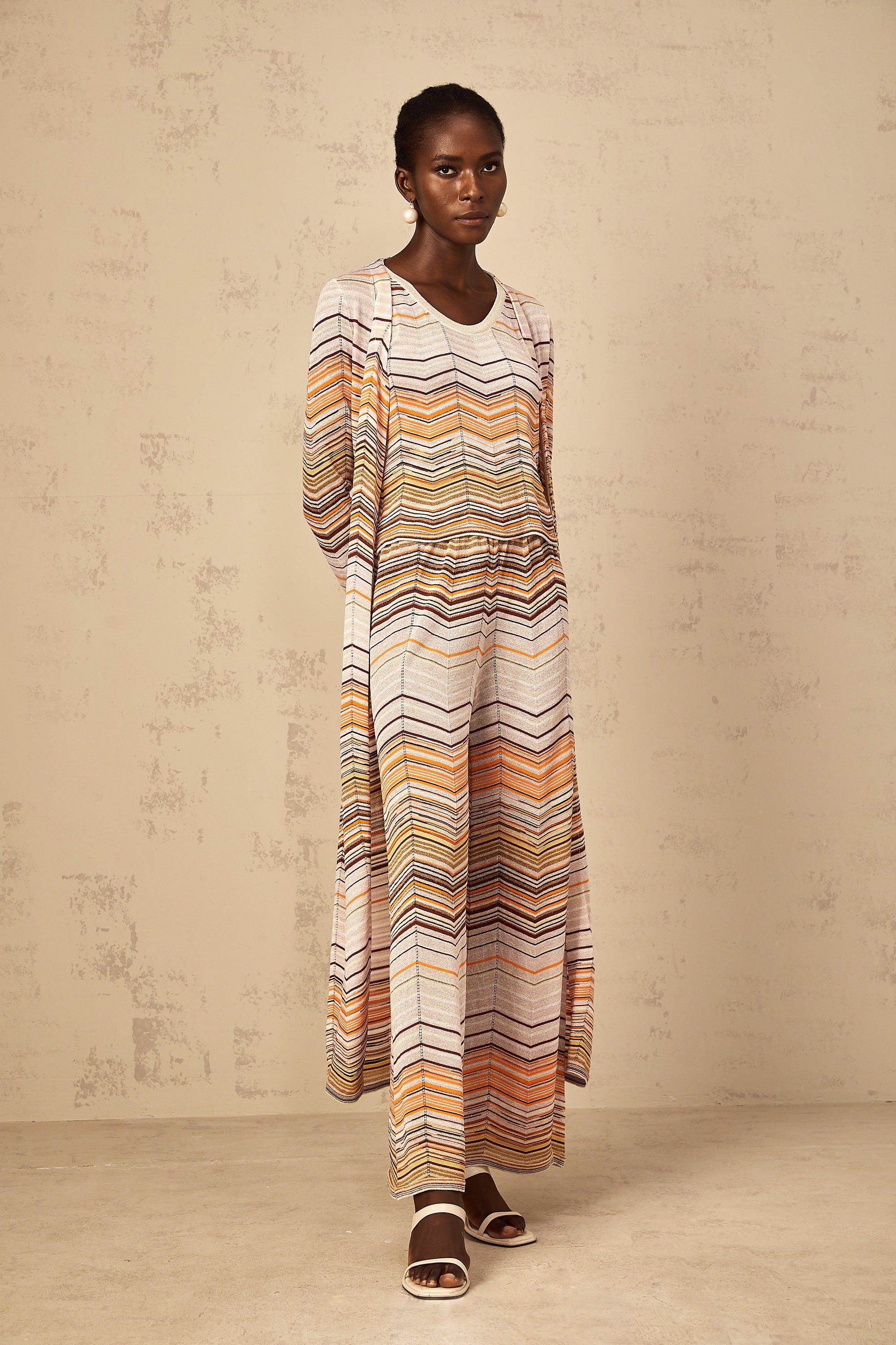 كارديجان طويل محبوك مخطط بلون محايد من كلوي