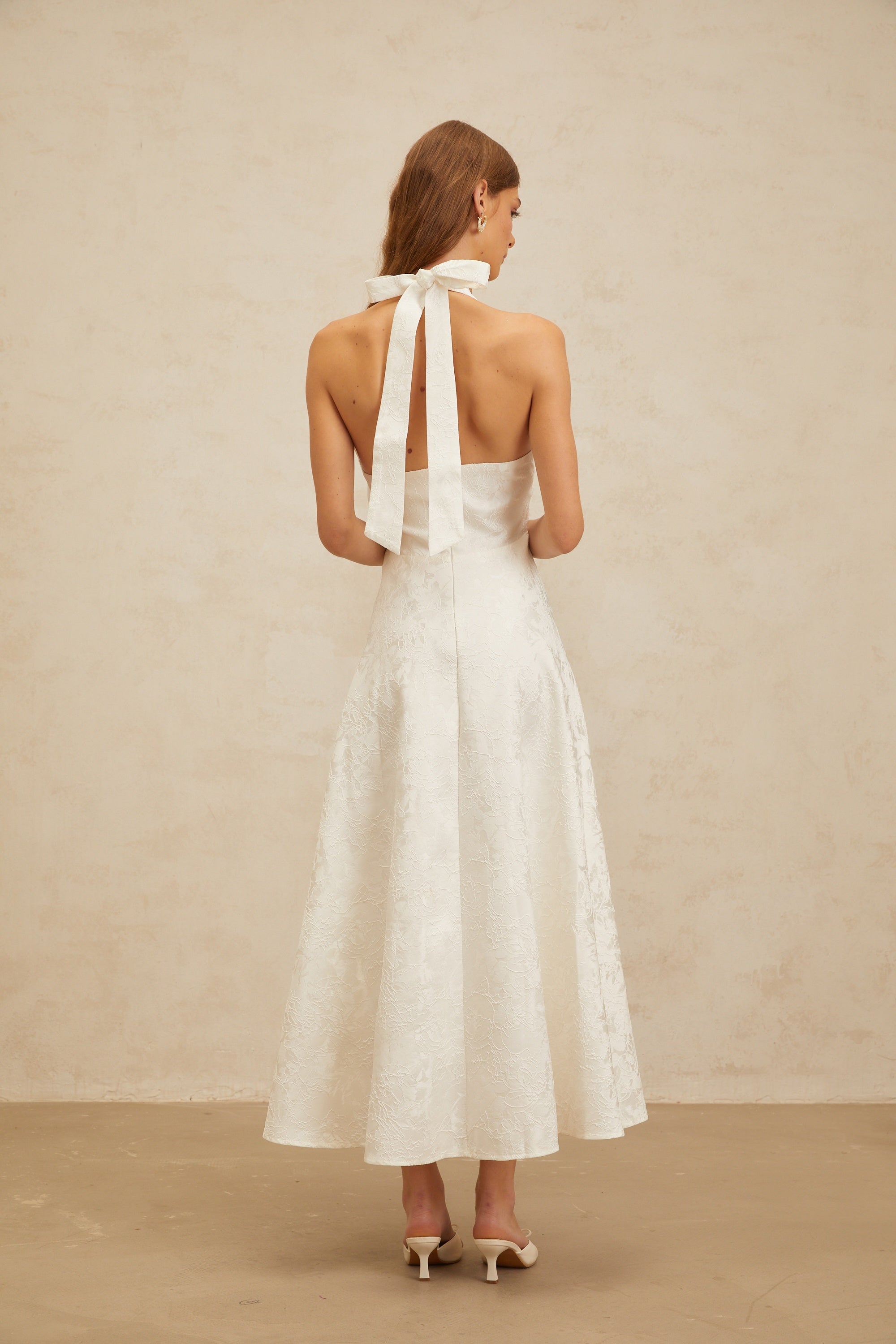 Céline White Glamorous Event Midi Dress