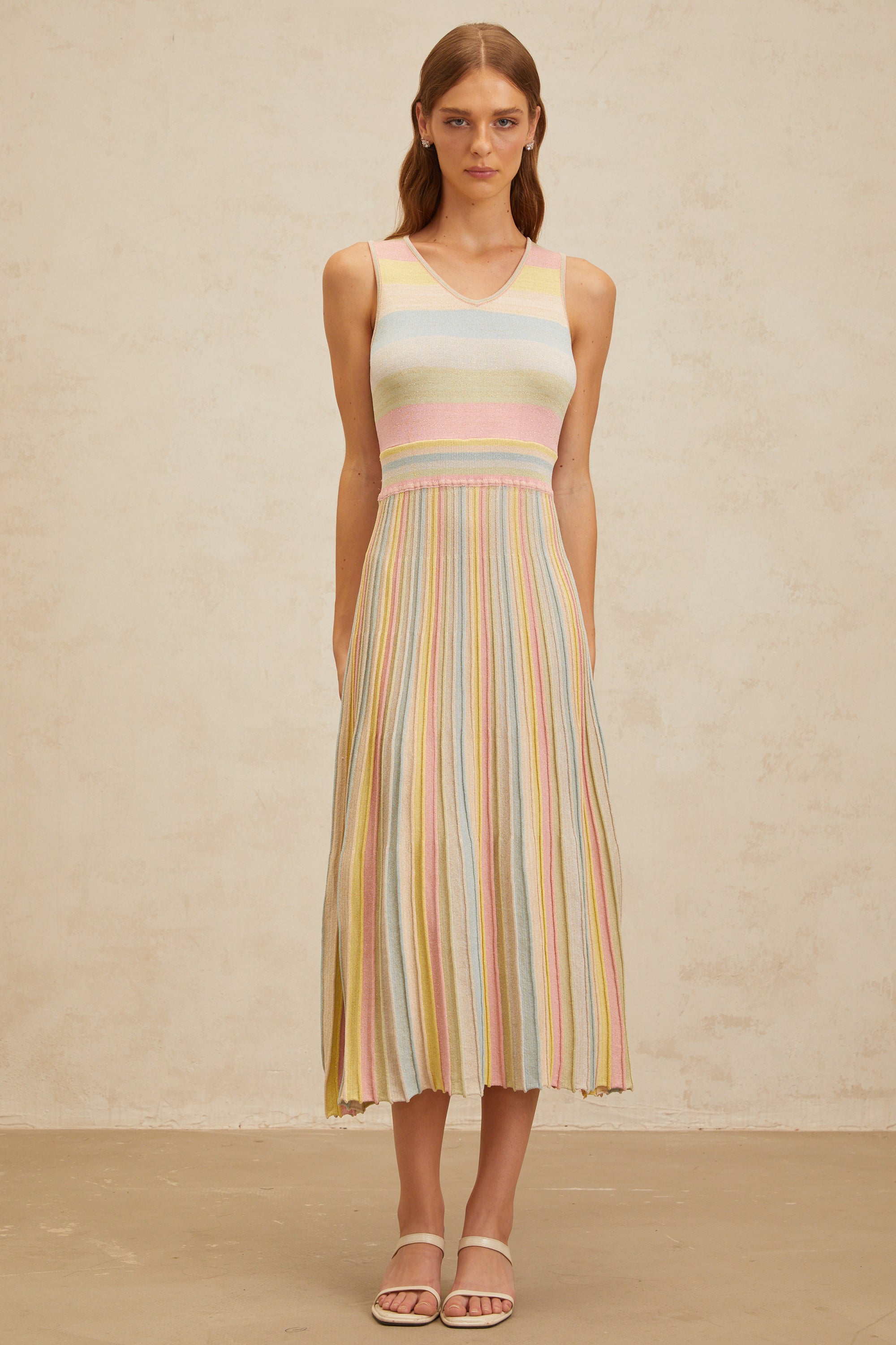 Bénédicte Blue Summer Striped Knit Midi Dress