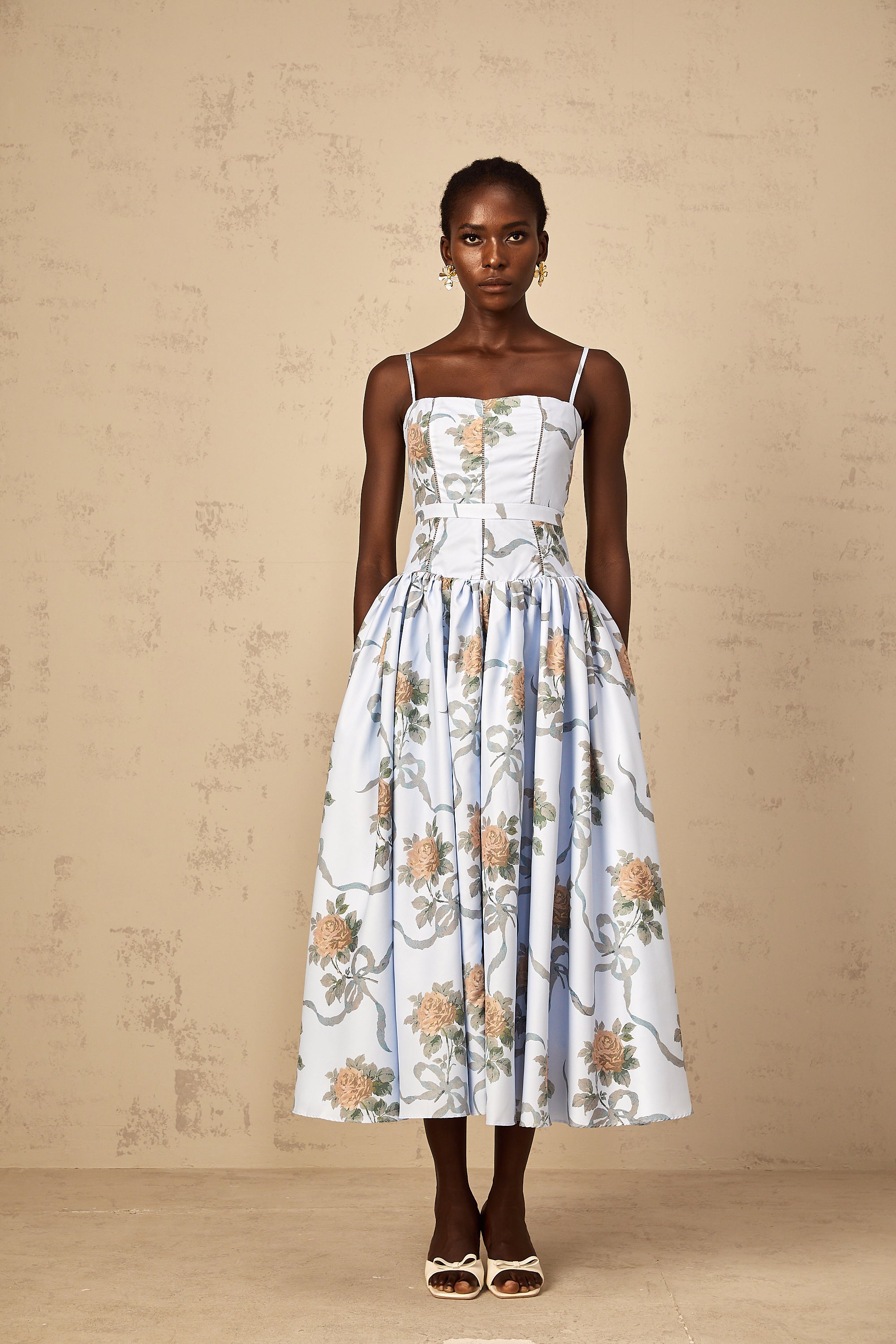 Fleur Blue Floral Print Midi Dress