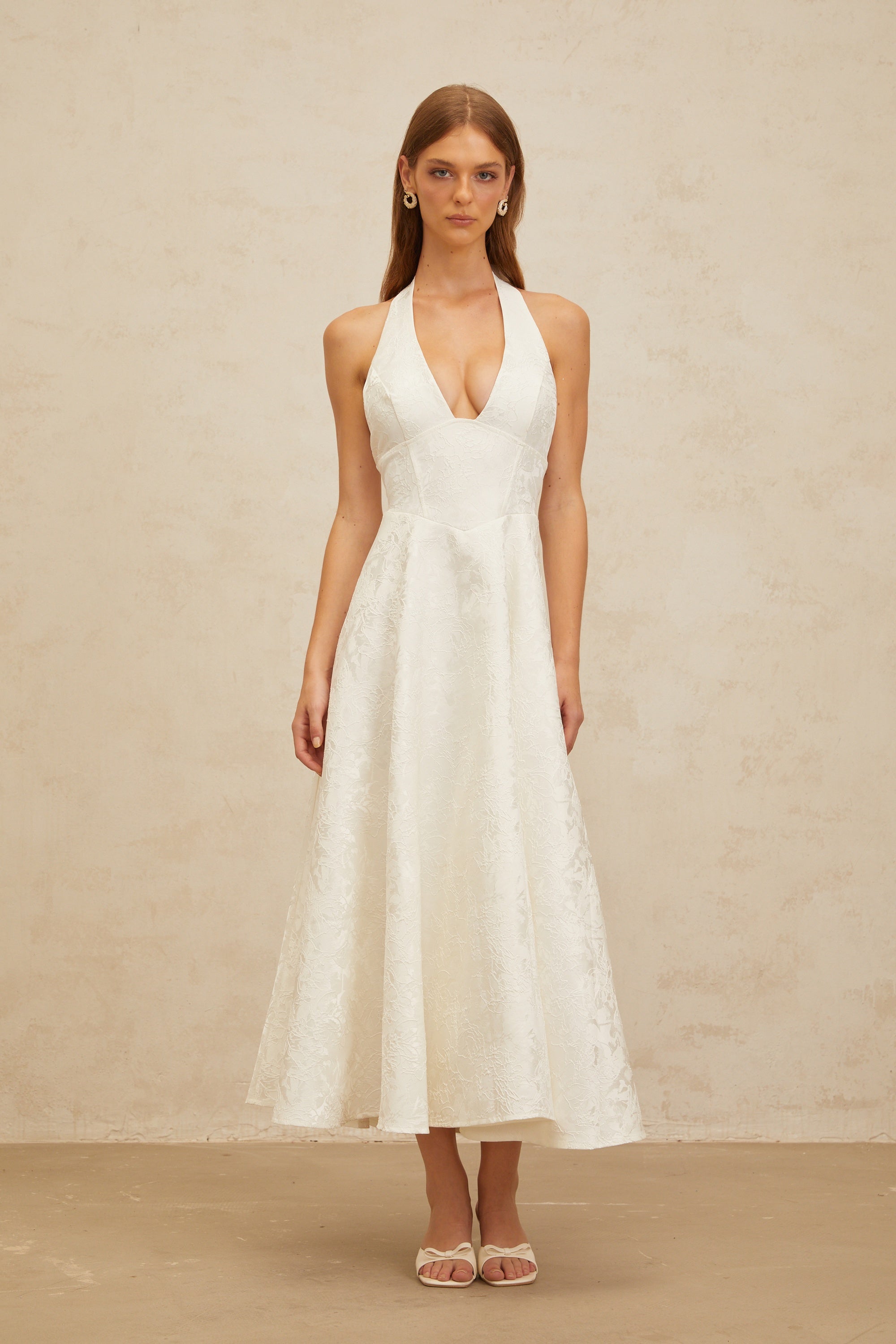 Céline White Glamorous Event Midi Dress