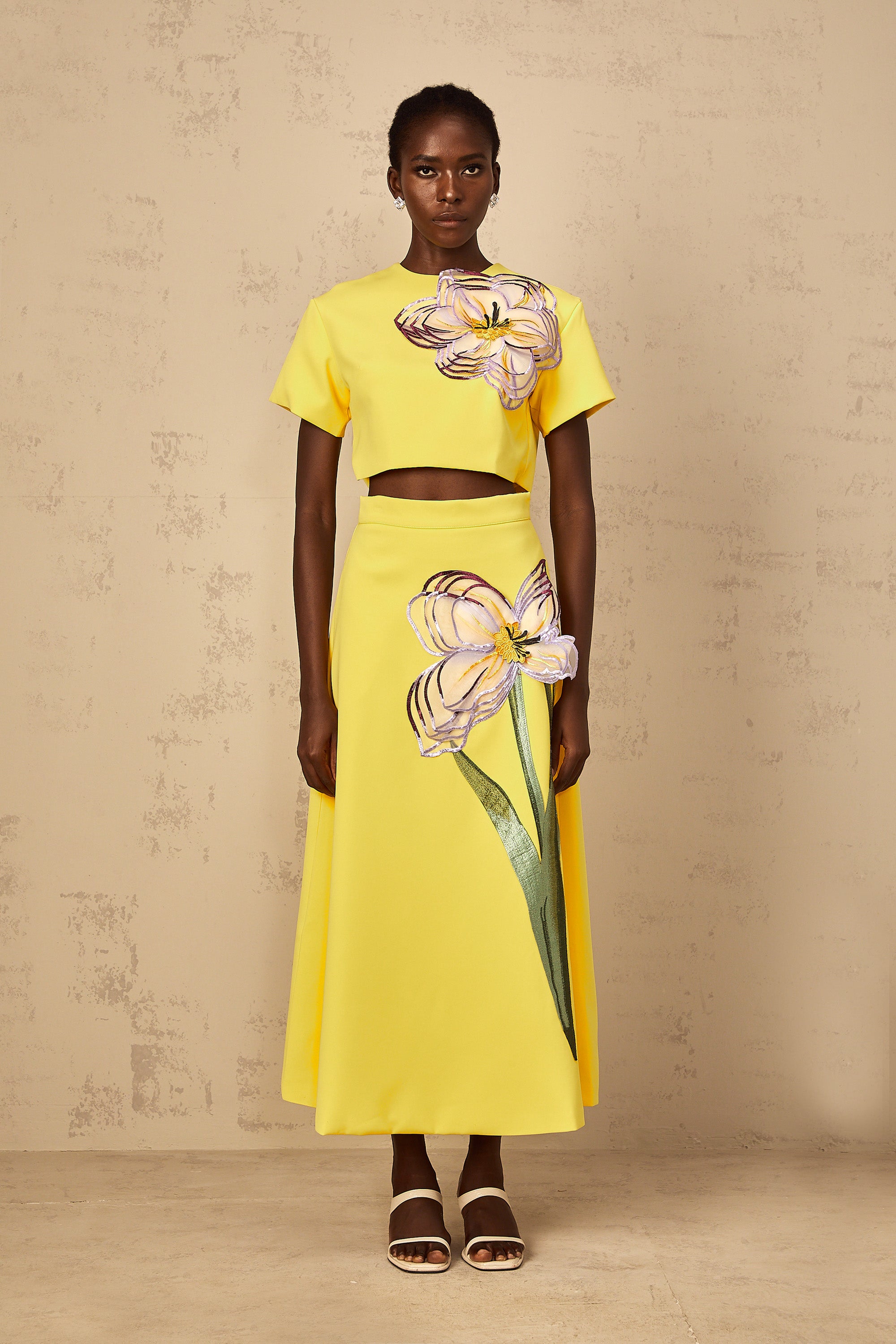 Irène Yellow Sequin Floral Embroidered Matching Set