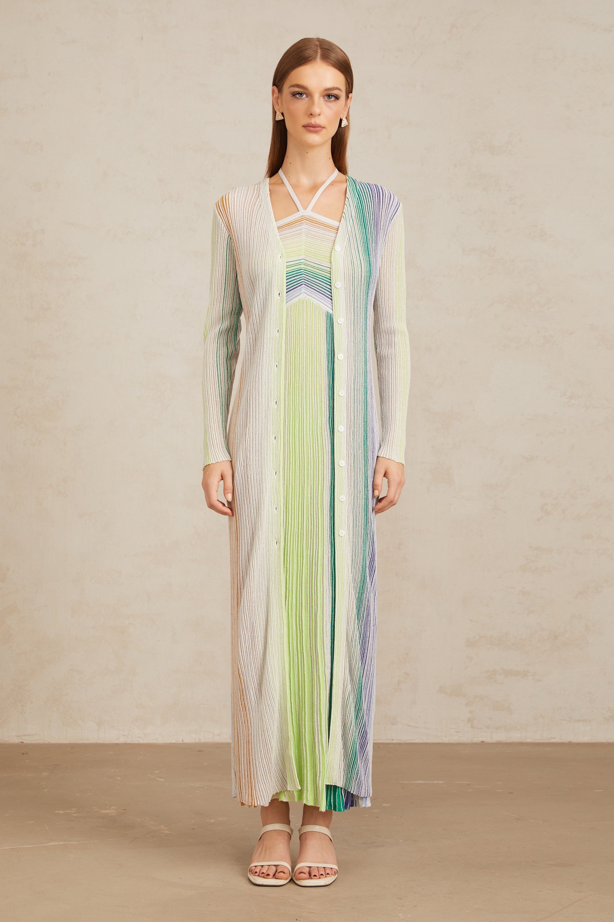 كارديجان طويل محبوك باللون الأخضر المعدني من سيريليث