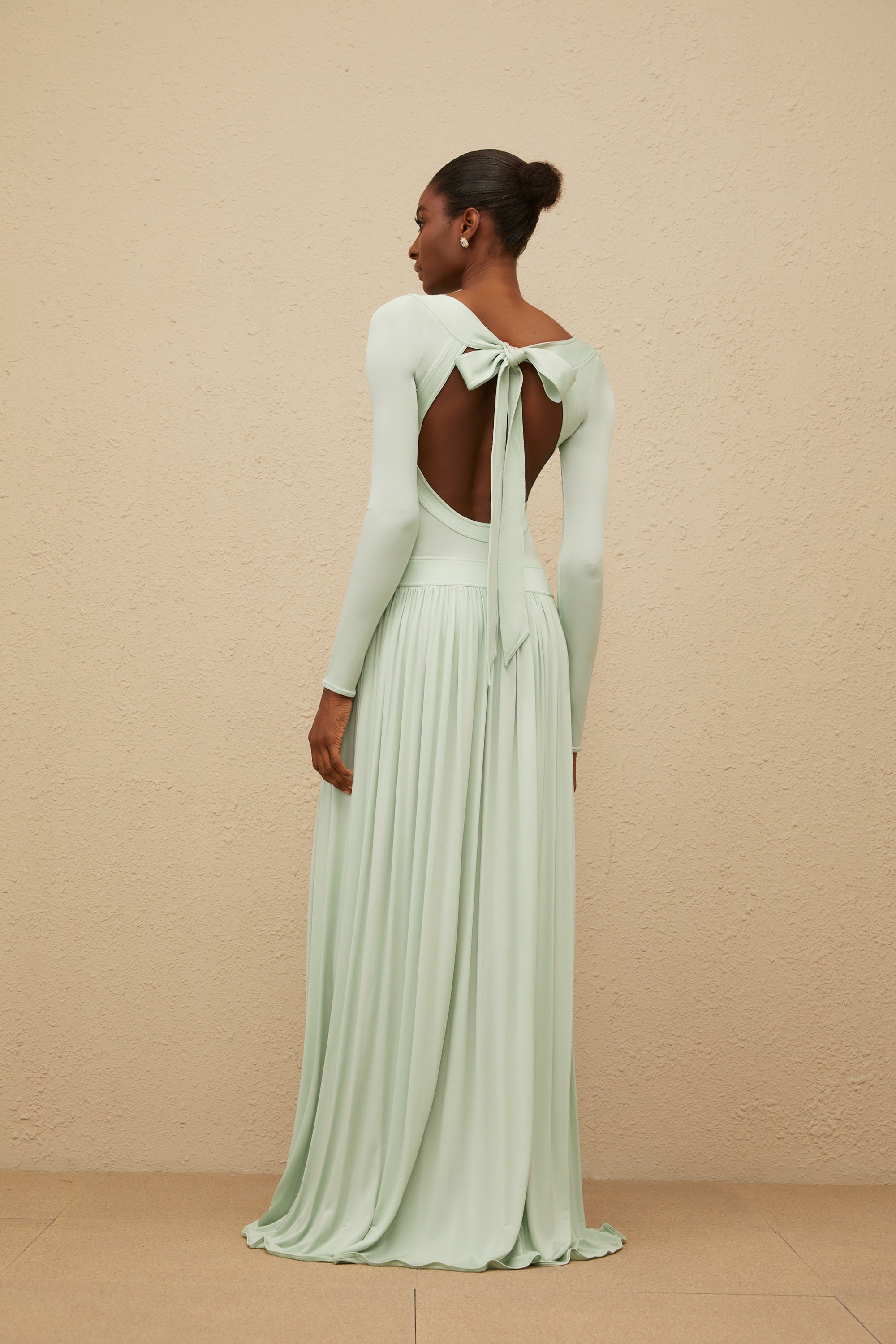 Campagne Green Open-Back Shirred Maxi Dress
