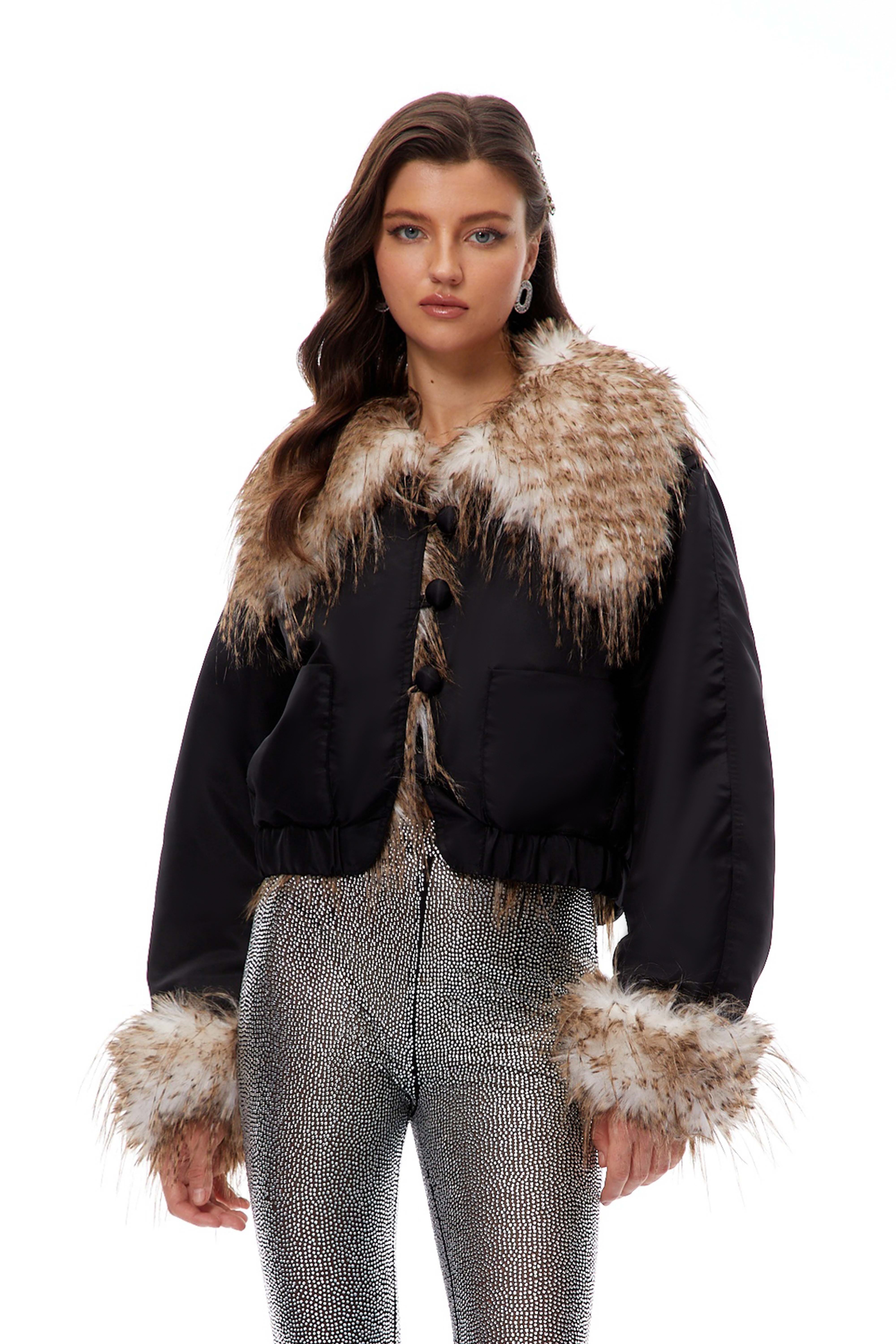 Vincenza Black Ombré Fur Panel Padded Jacket