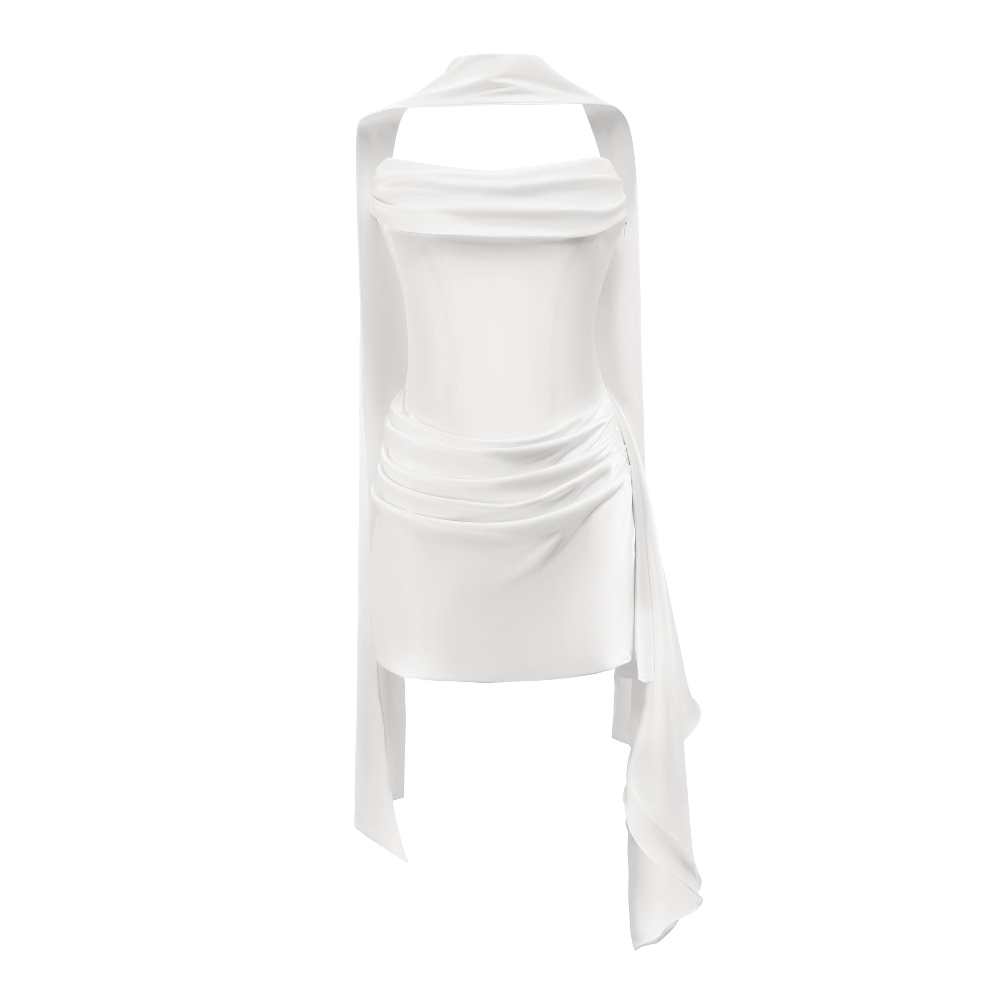 Zenina White Ruched Ribbon Detail Mini Dress