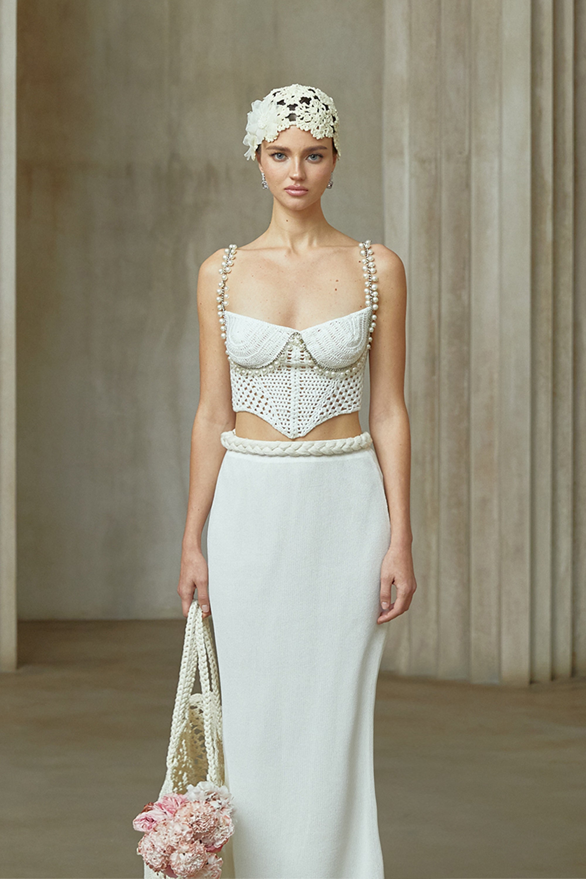 Prunelle Crochet Knit Two-Piece Top and Skirt Set