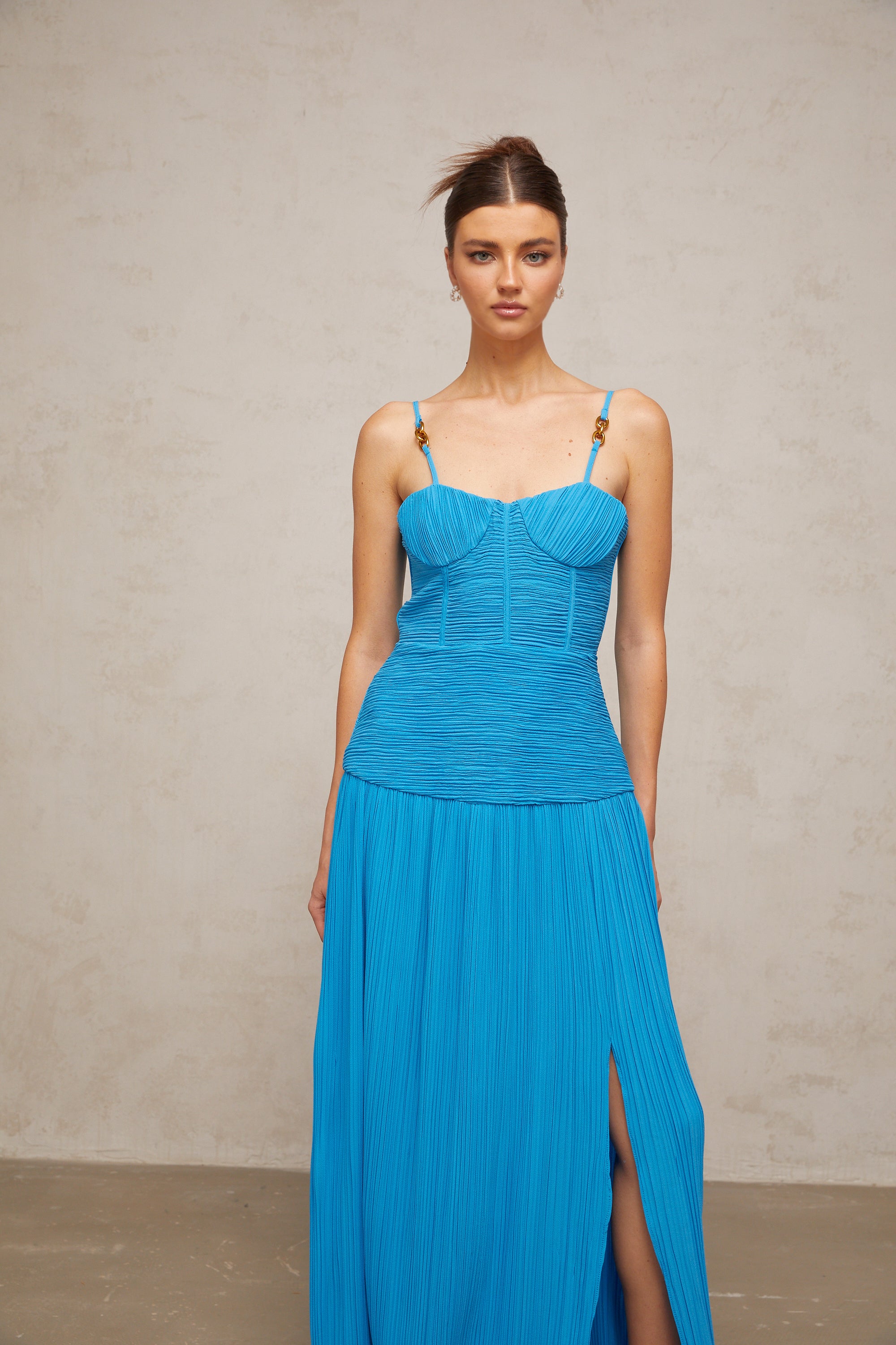 Félicie side-slit pleated maxi dress in Blue (Final Sale-US Only)