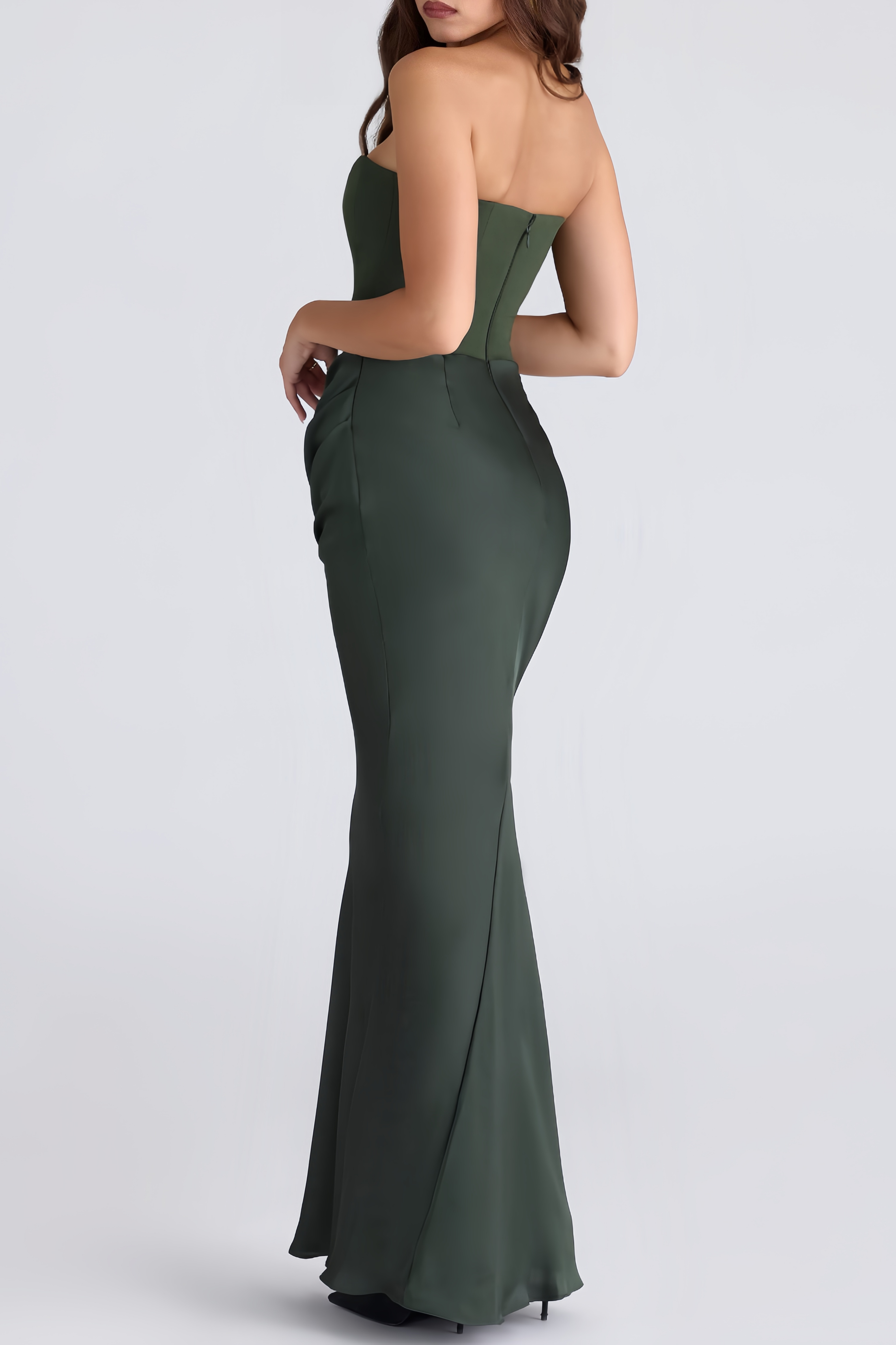 Aurore Olive Off-Shoulder Maxi Dress