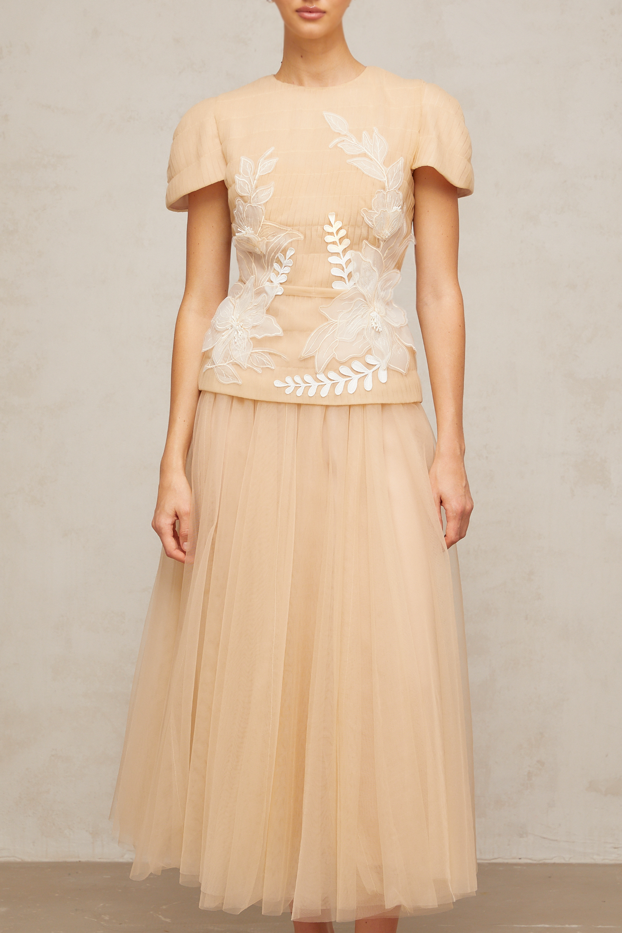 Ludivine floral-appliqué tulle top & skirt matching set