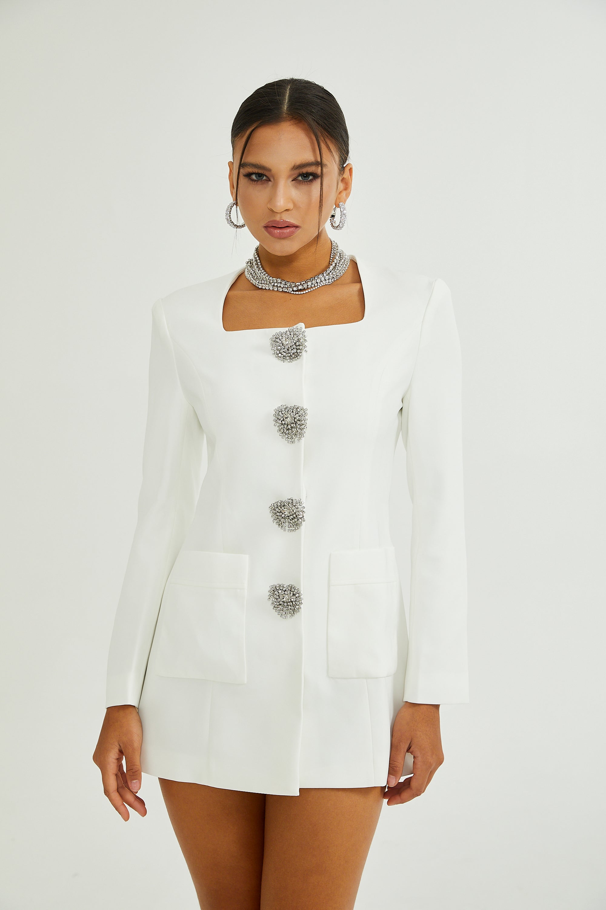 Fionnghuala white crystal mini dress