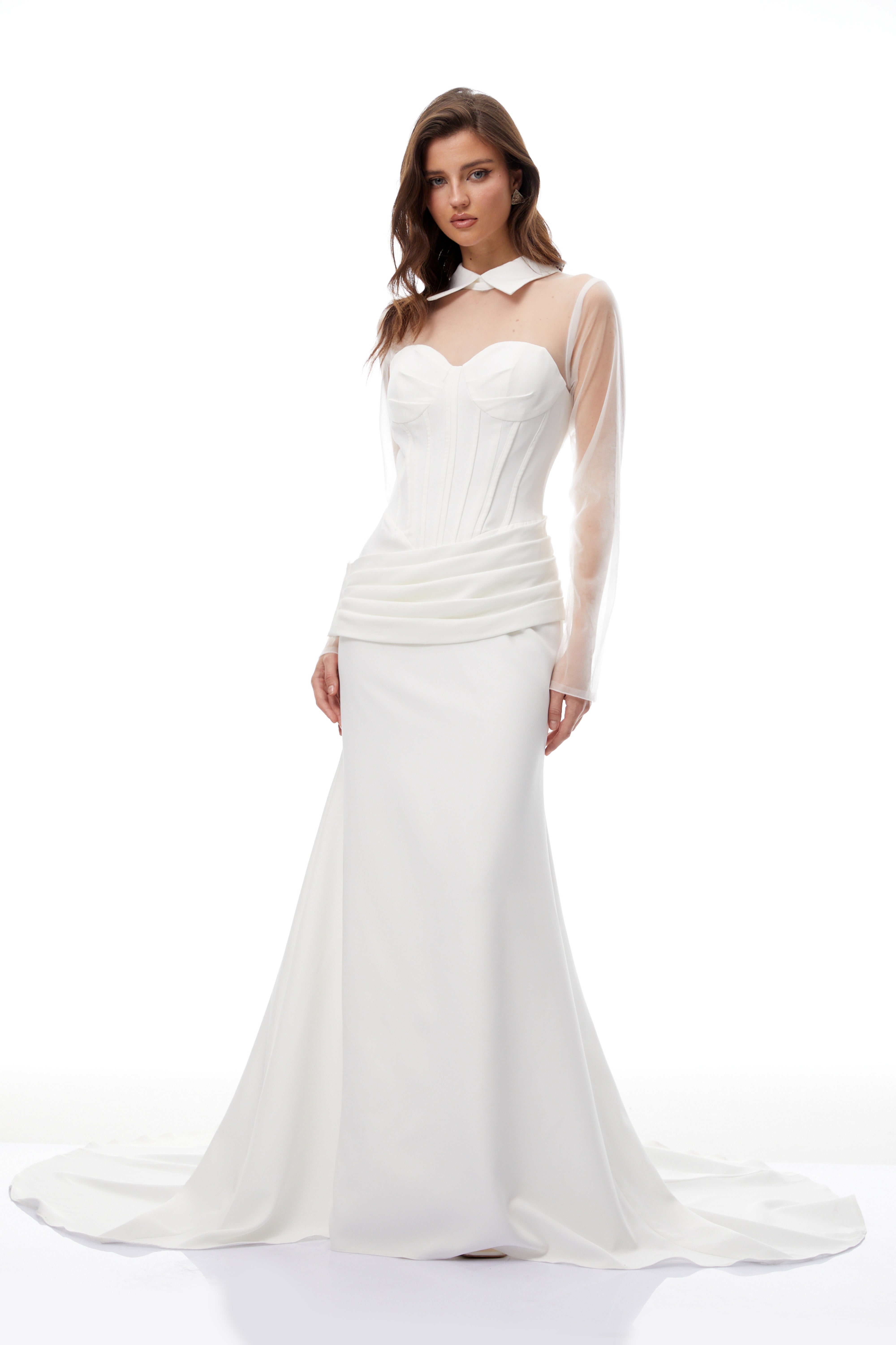 Ivana White Schleppen-Design Korsett-Maxikleid