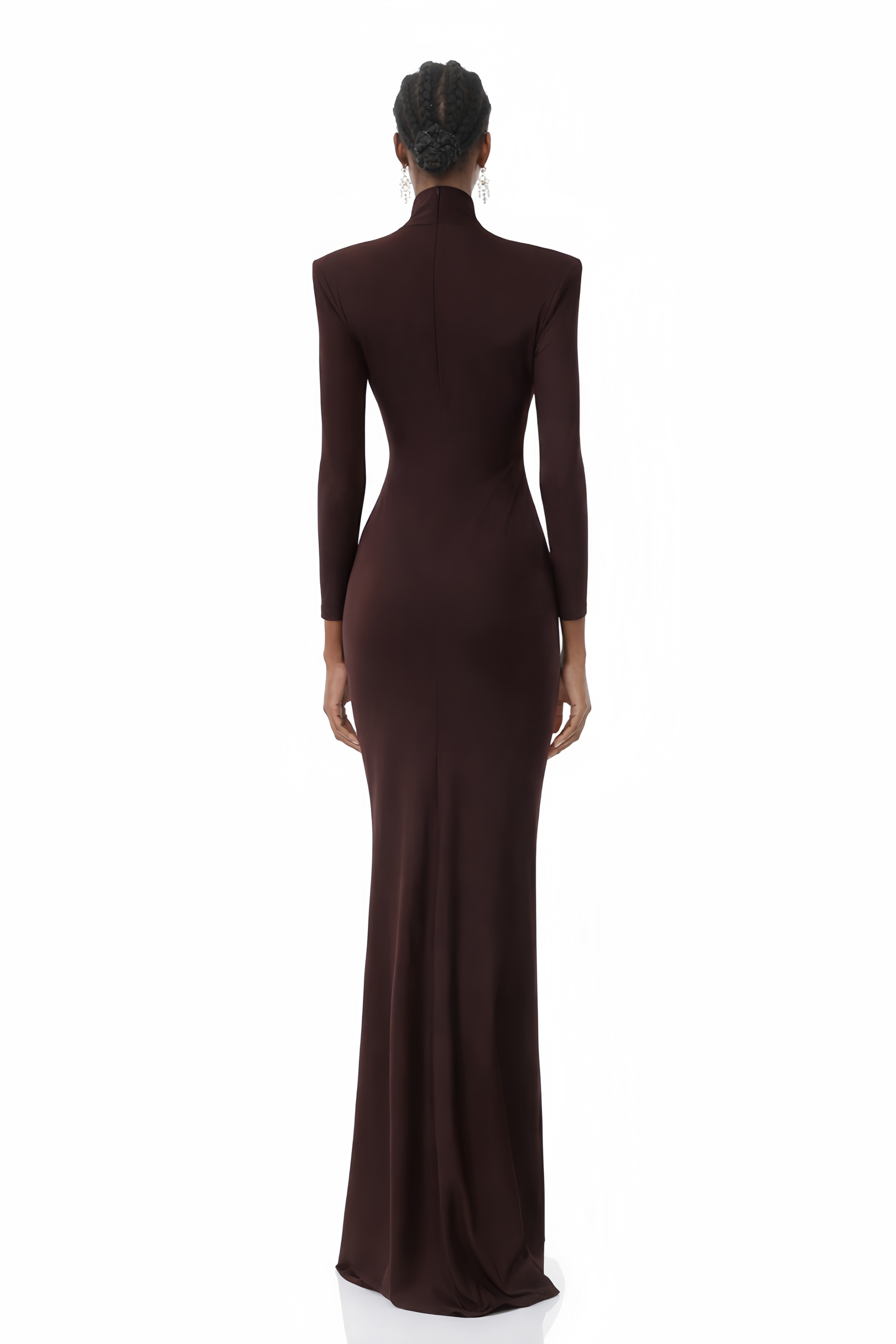 Neve Brown High Neck Twist Knot Maxi Dress