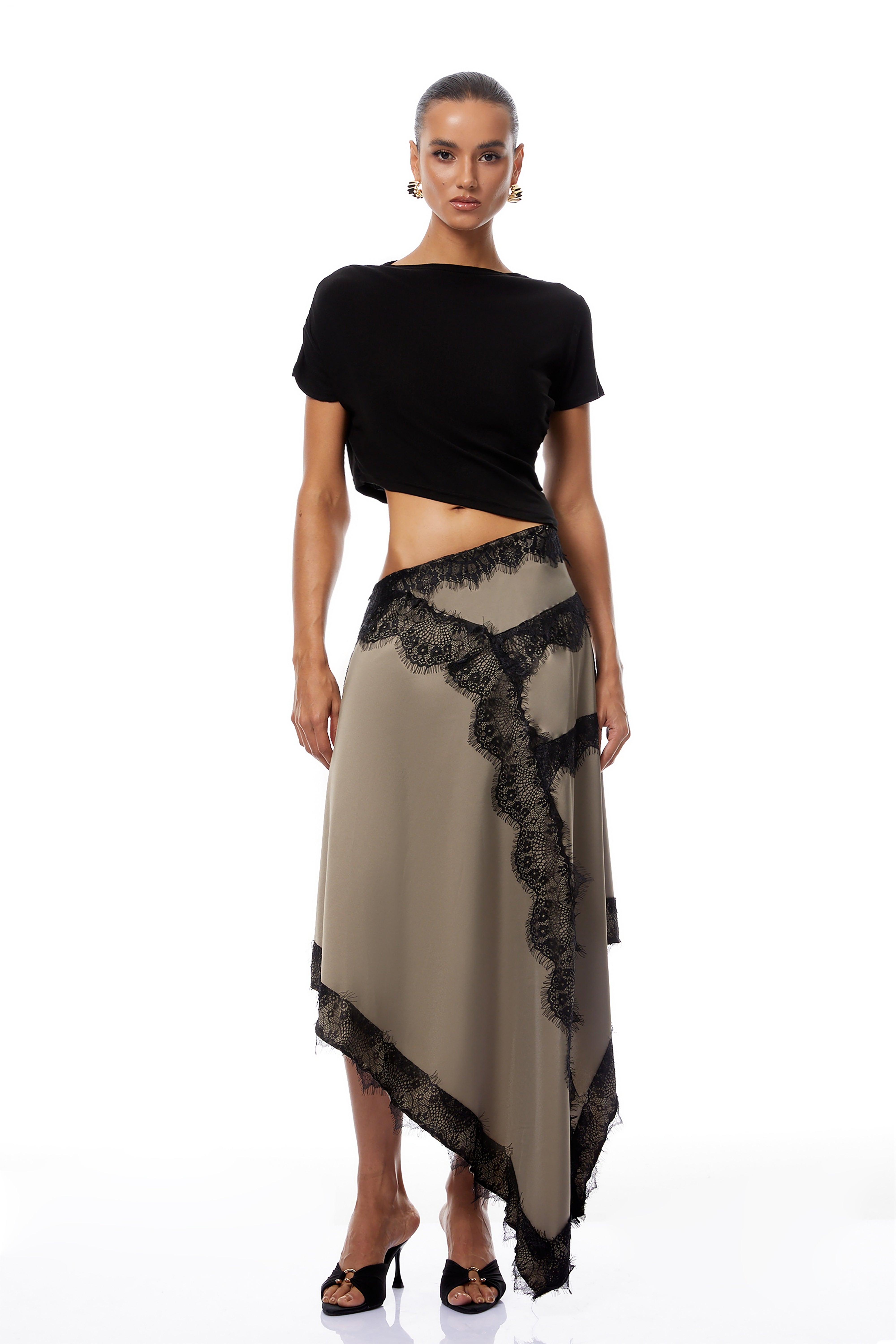 Fiamma Black Gathered Lace Panel Maxi Dress