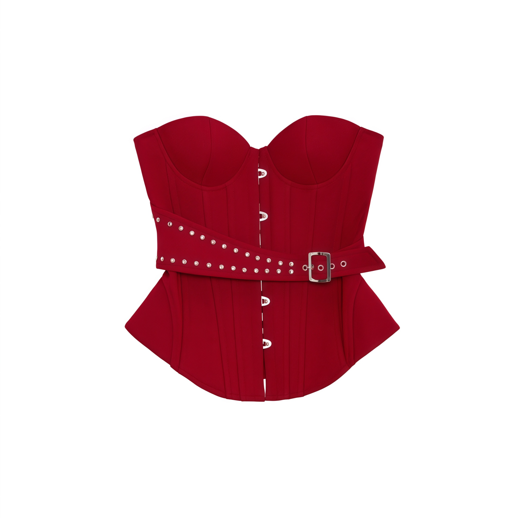 Tiril Red Studded Belted Corset Top