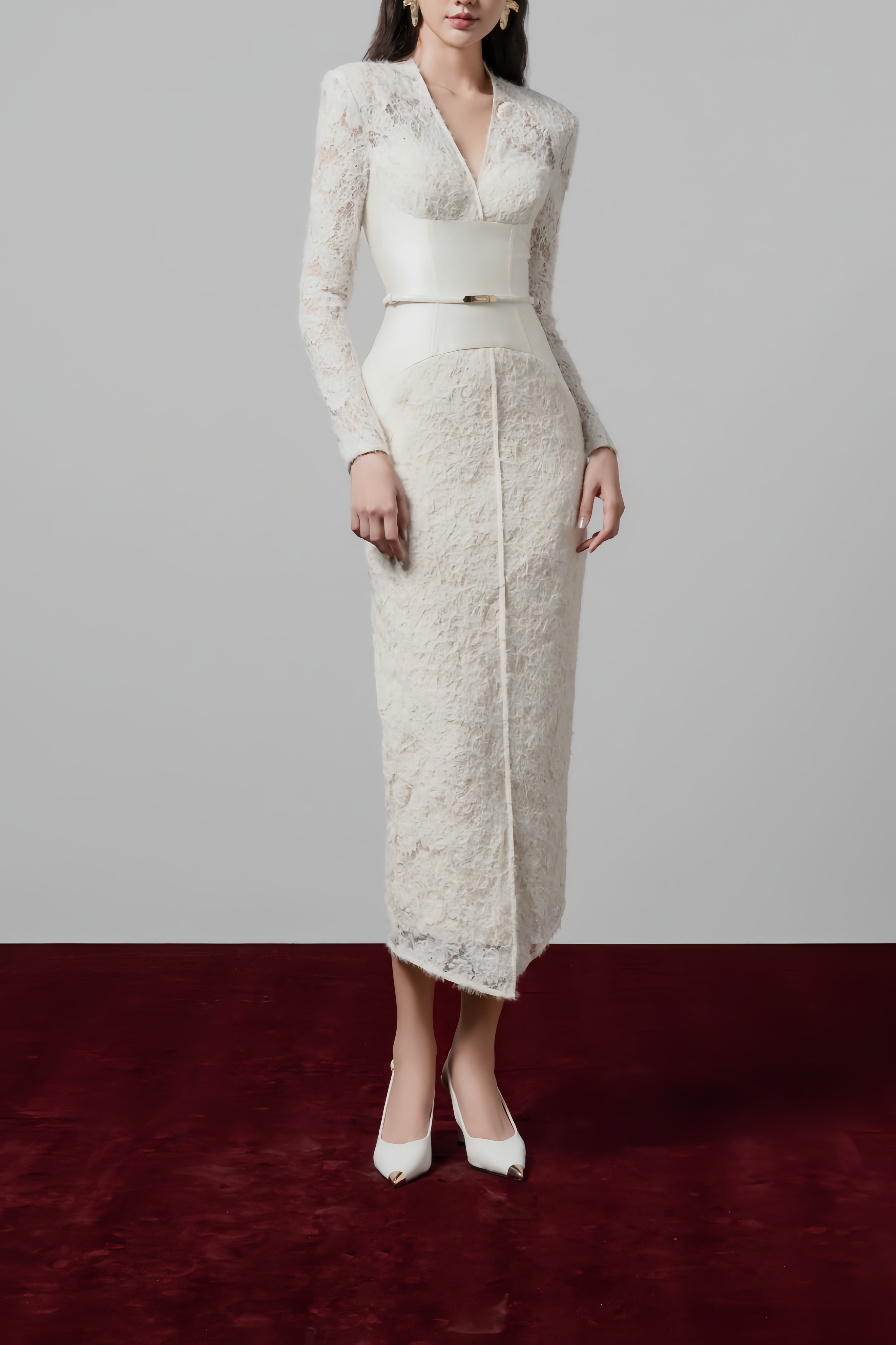 Oona White Floral Lace Pencil Midi Dress