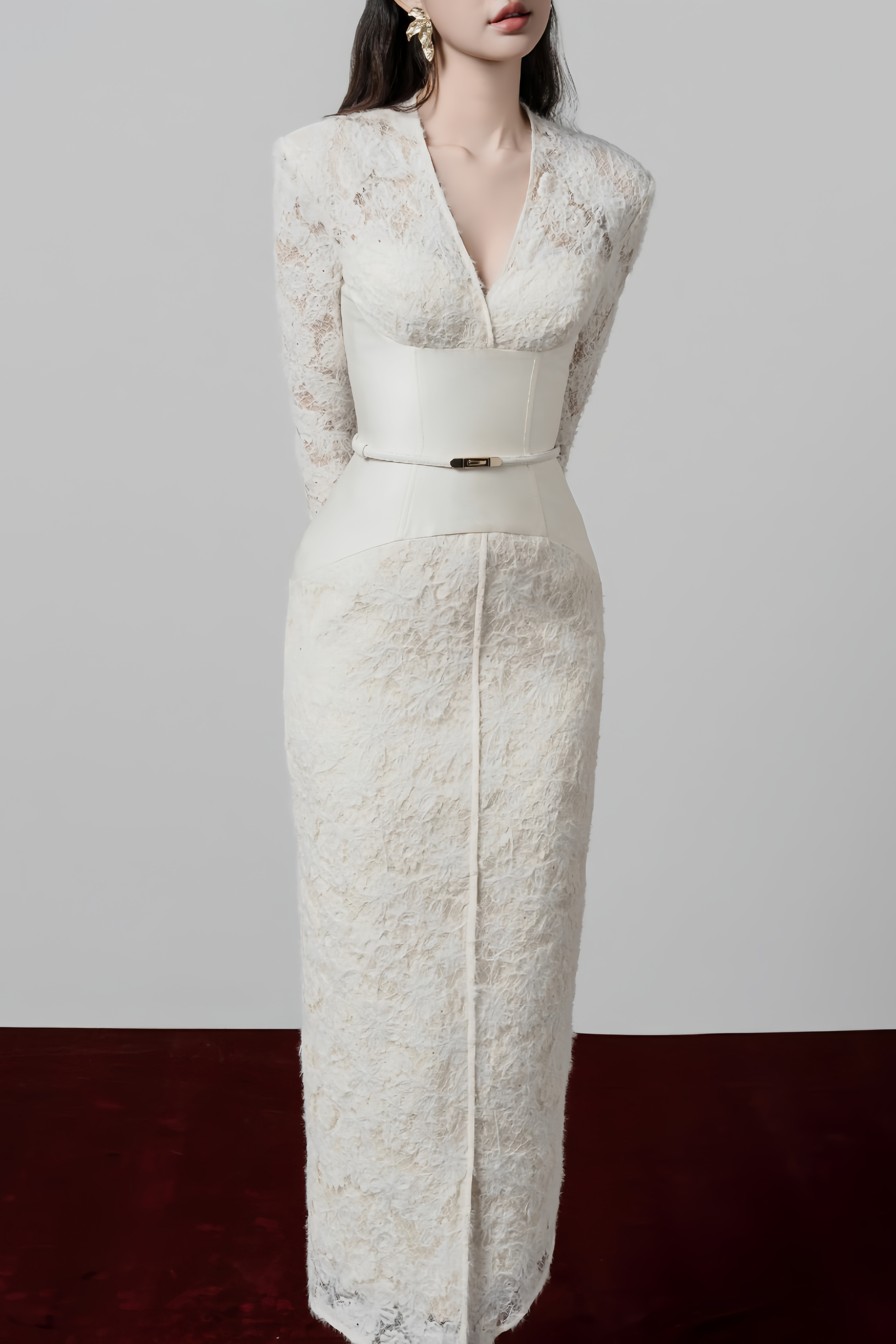Oona White Floral Lace Pencil Midi Dress