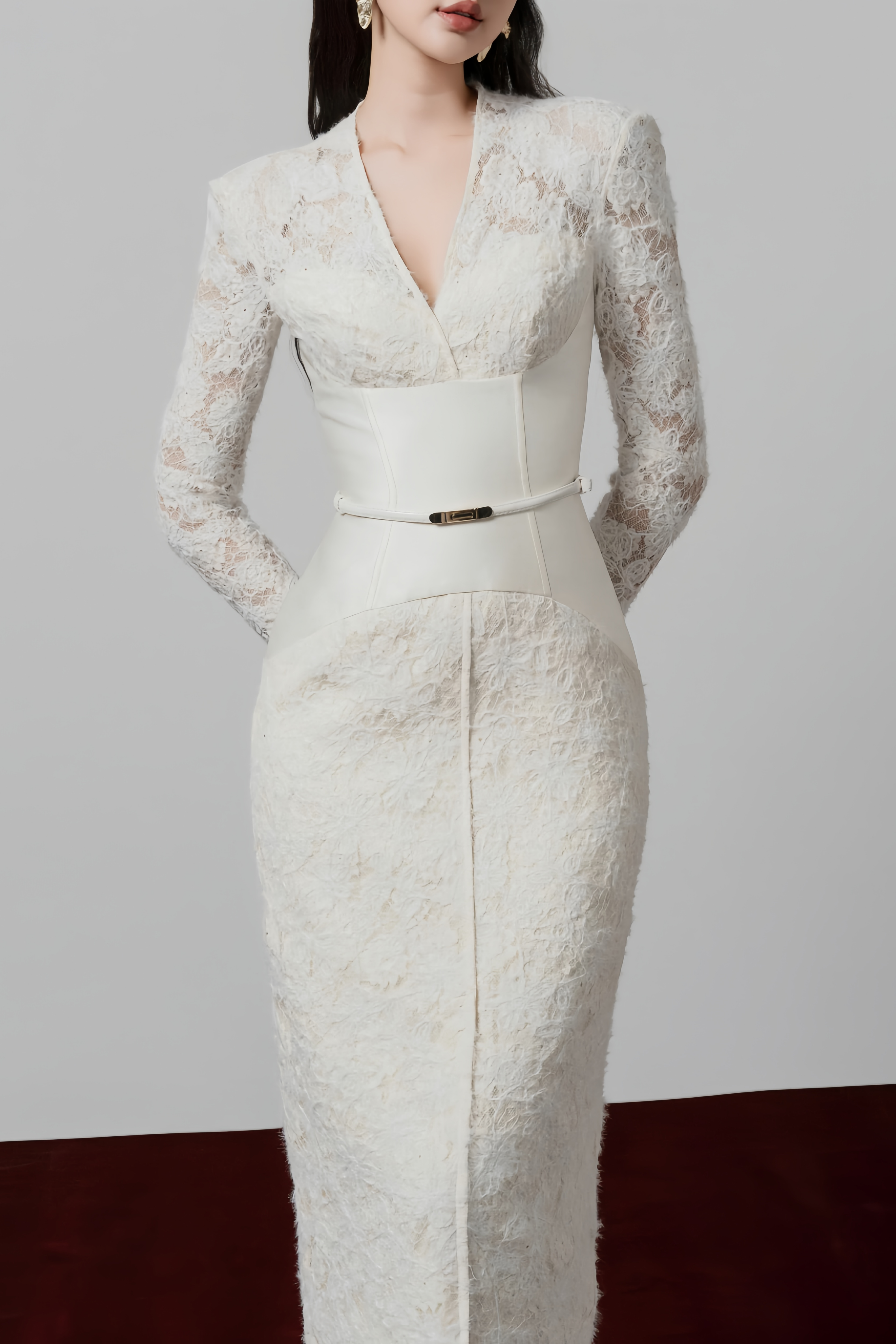 Oona White Floral Lace Pencil Midi Dress