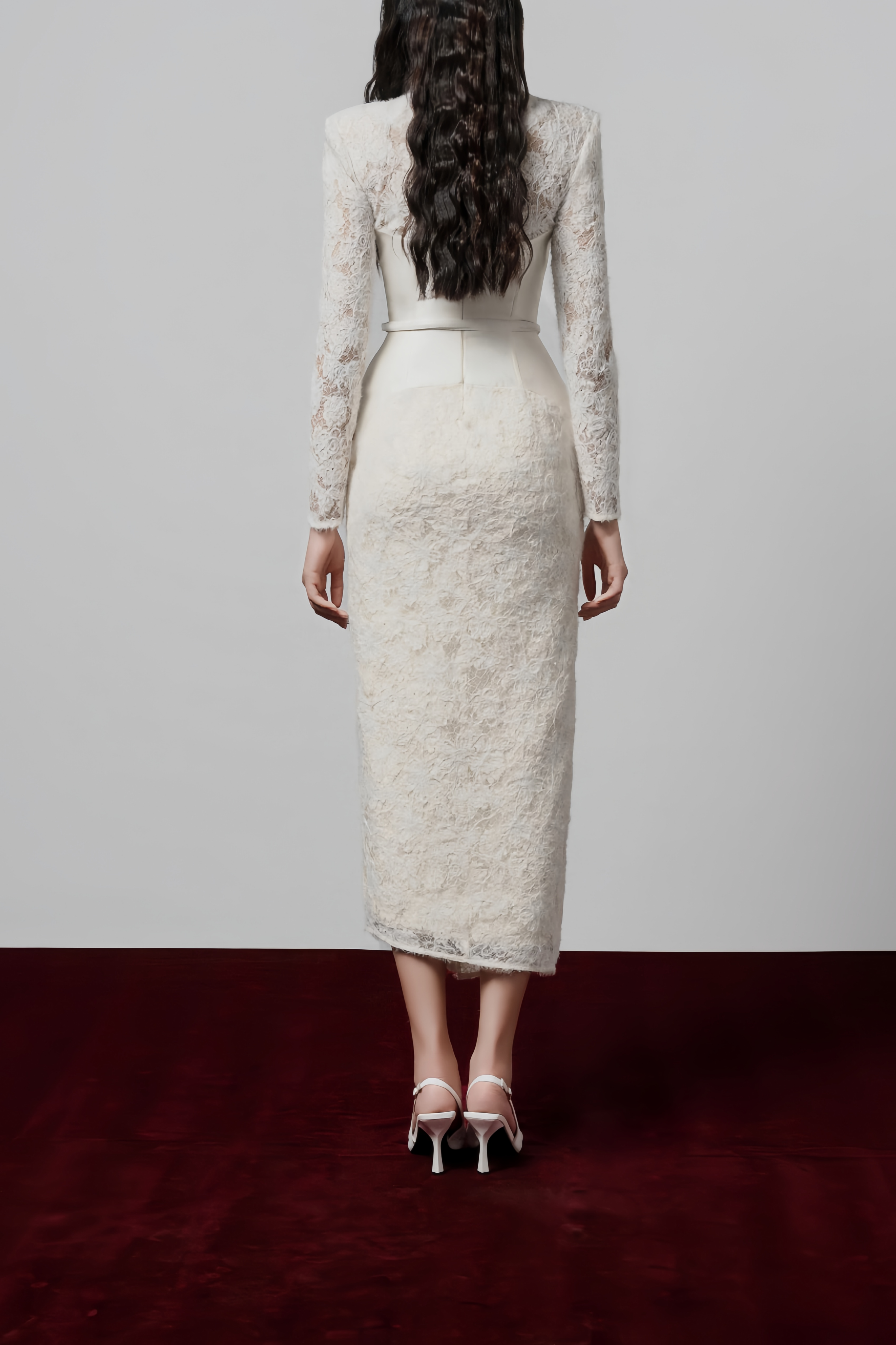 Oona White Floral Lace Pencil Midi Dress