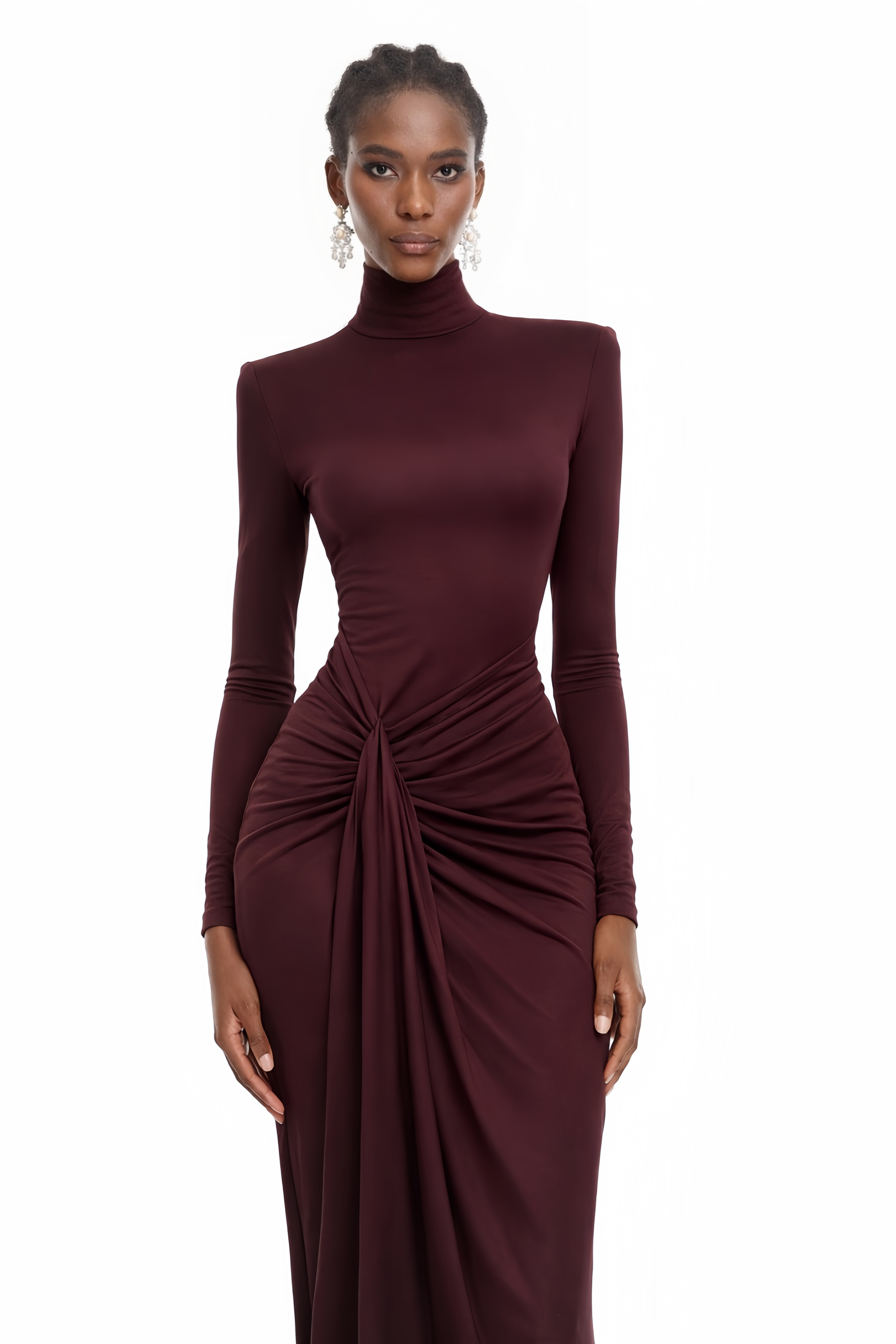 Neve Red High Neck Twist Knot Maxi Dress