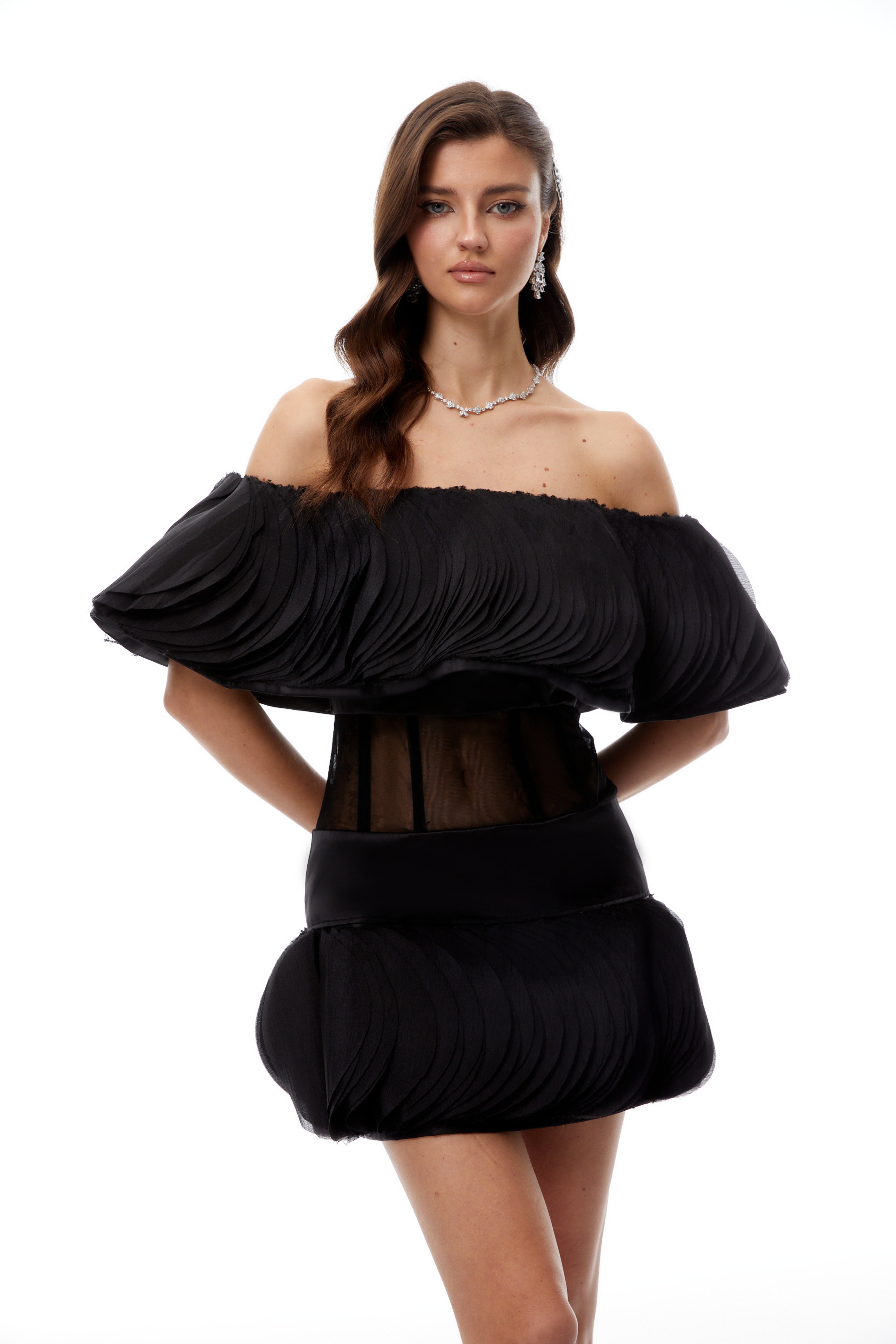 Mabel Black Layered Ruffled Mini Dress